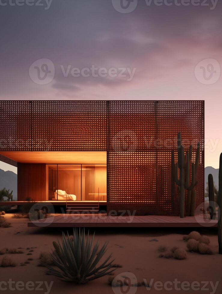 Twilight veil, perforated patterns in desert architecture. photo