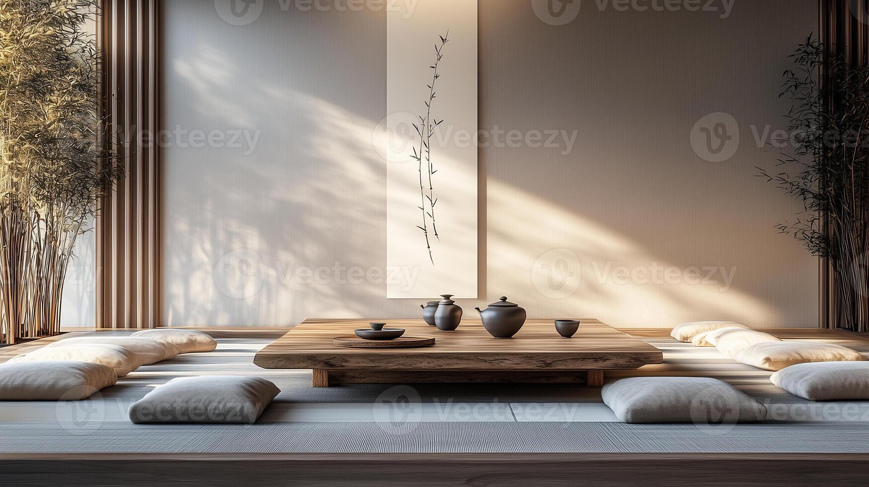 a portrait photo, focusing on living room and traditional spaces in Japandi-style homes, capturing the essence of traditional architecture. Japanese and Scandinavian photo