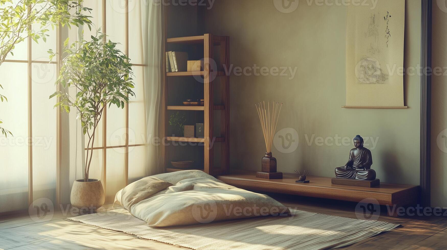 a portrait photo, focusing on living room and traditional spaces in Japandi-style homes, capturing the essence of traditional architecture. Japanese and Scandinavian photo