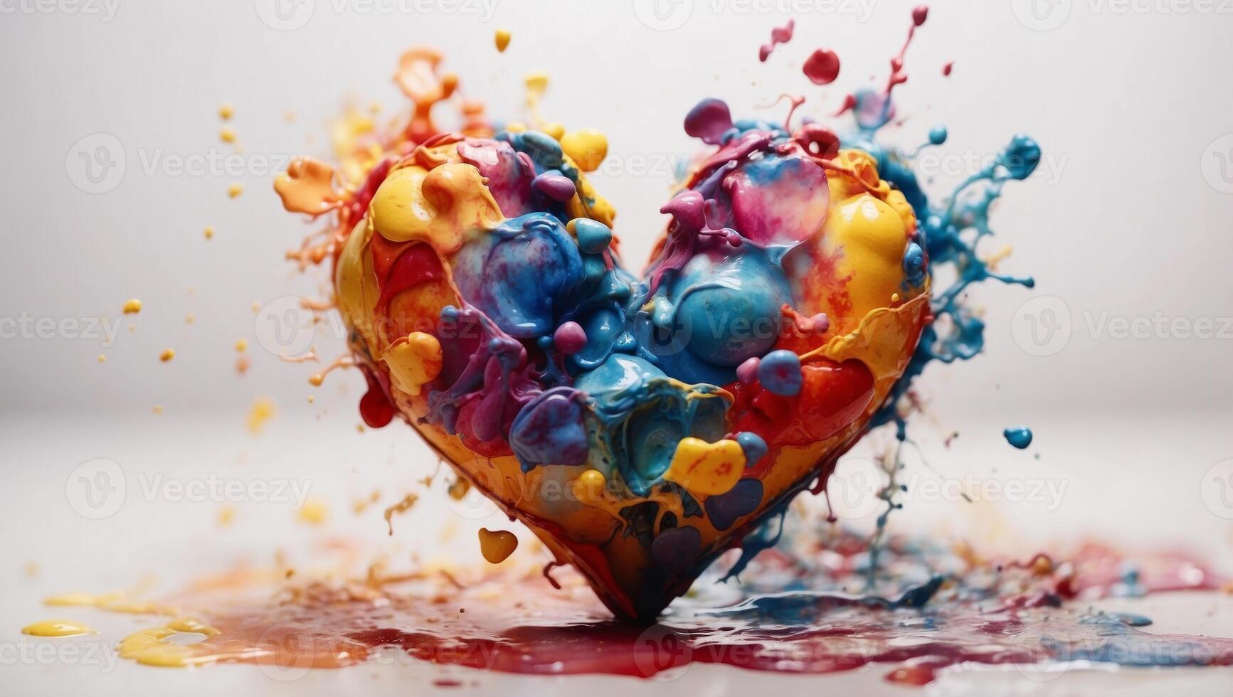 Colorful heart made of watercolor splashes and blots on white background. photo