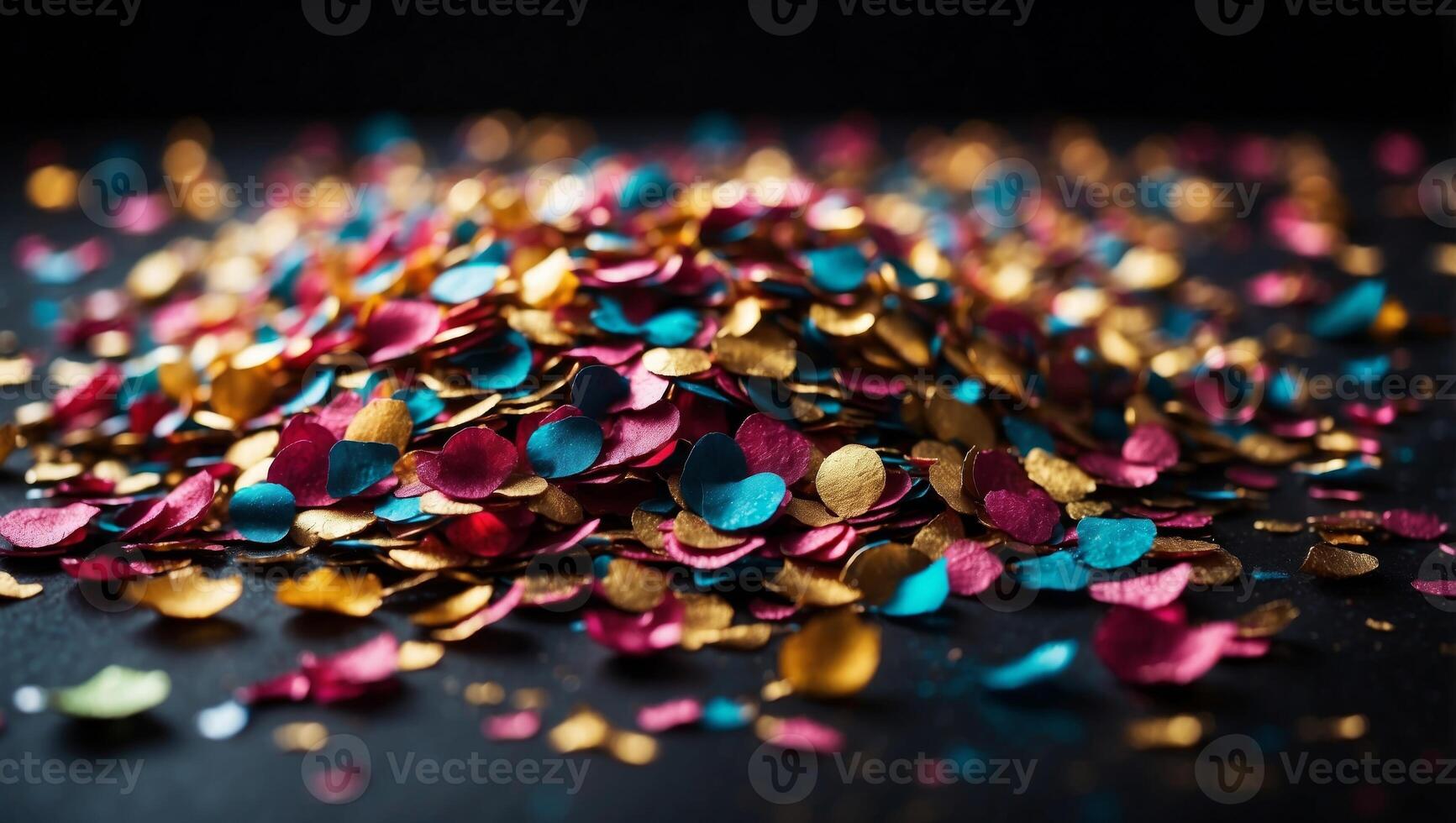 Colorful confetti on a black background Festive background. photo