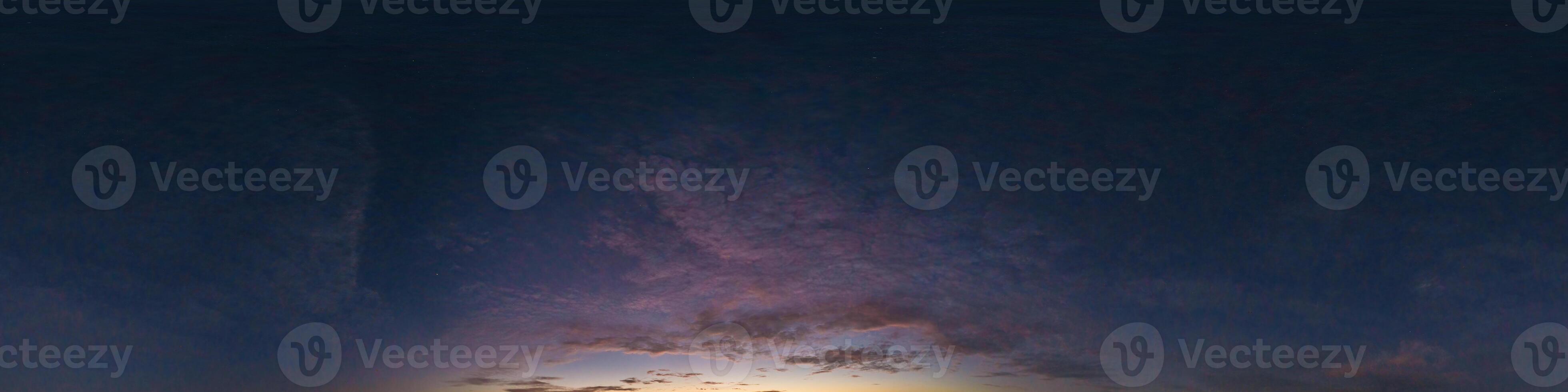Dark blue sky panorama after sunset with Cirrus clouds. Seamless hdr 360 pano in spherical equirectangular format. Complete zenith for 3D visualization and sky replacement for aerial drone panoramas photo