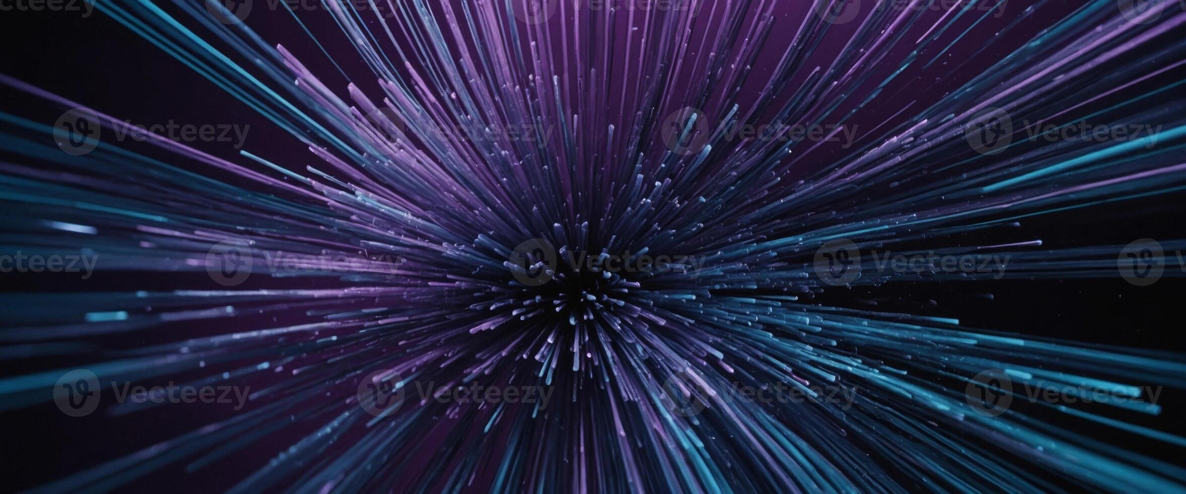 A purple and blue abstract background with radial lines representing data flow or an optical fiber explosion star. photo