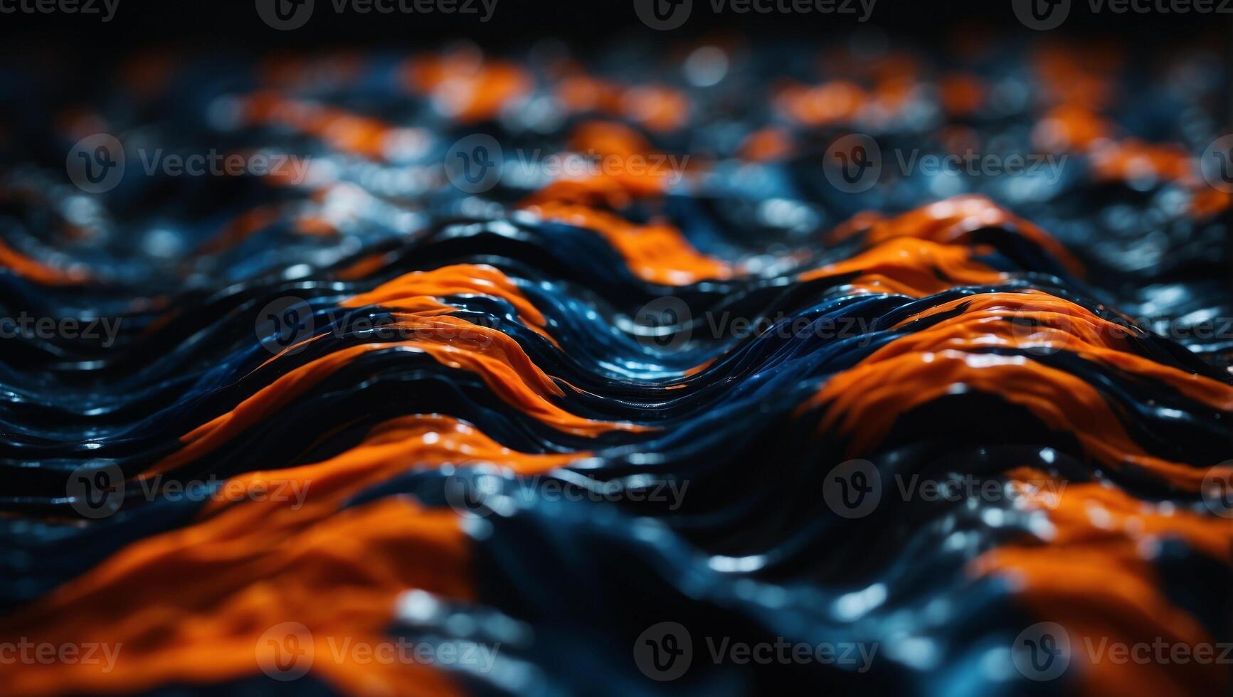 Abstract blue and orange waves on a black background, abstract background. photo