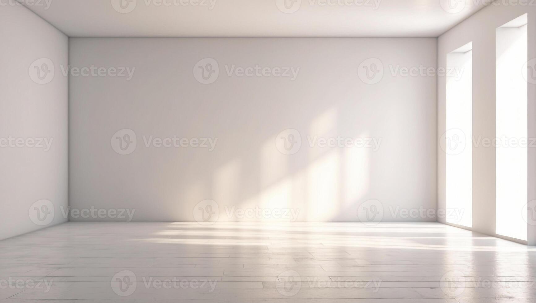 Abstract white empty room with white walls and floor and sunlight. photo
