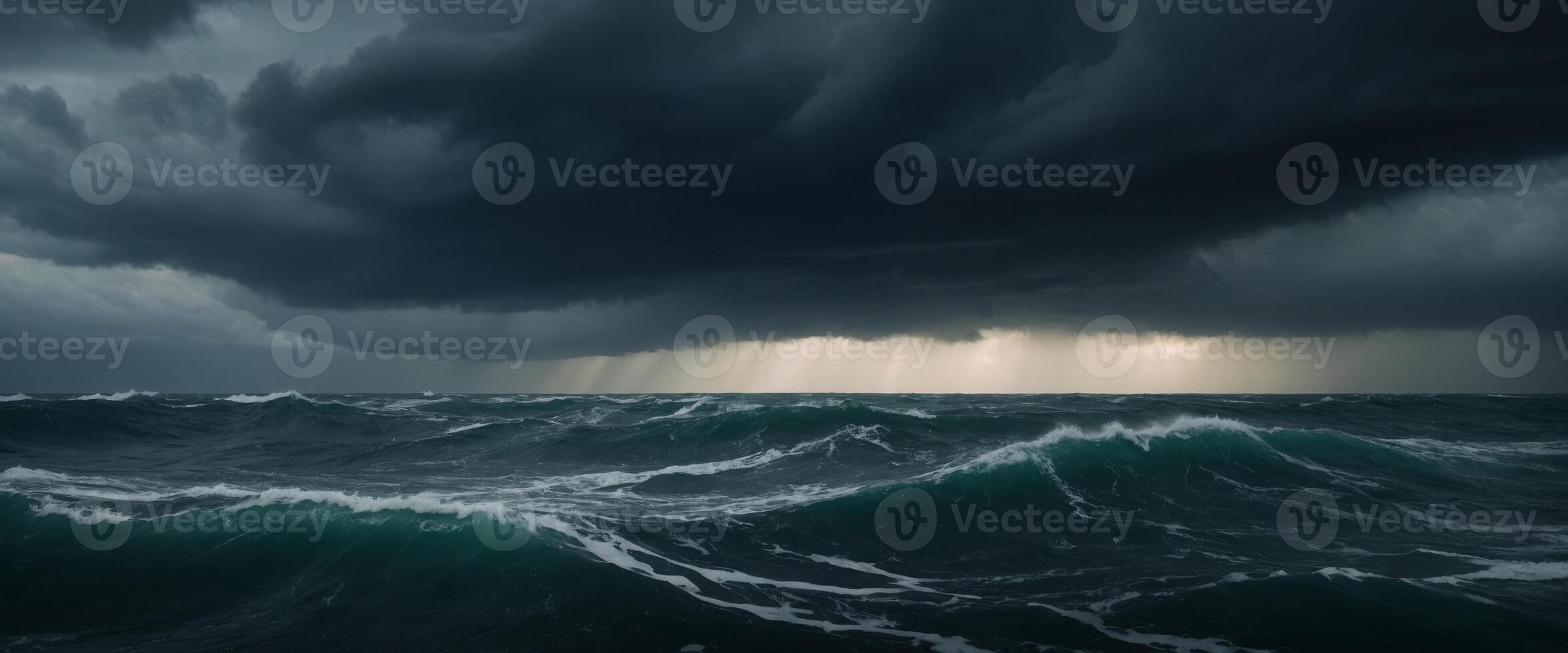 Anxiety depicted through a stormy ocean scene, with dark clouds and turbulent waves. photo