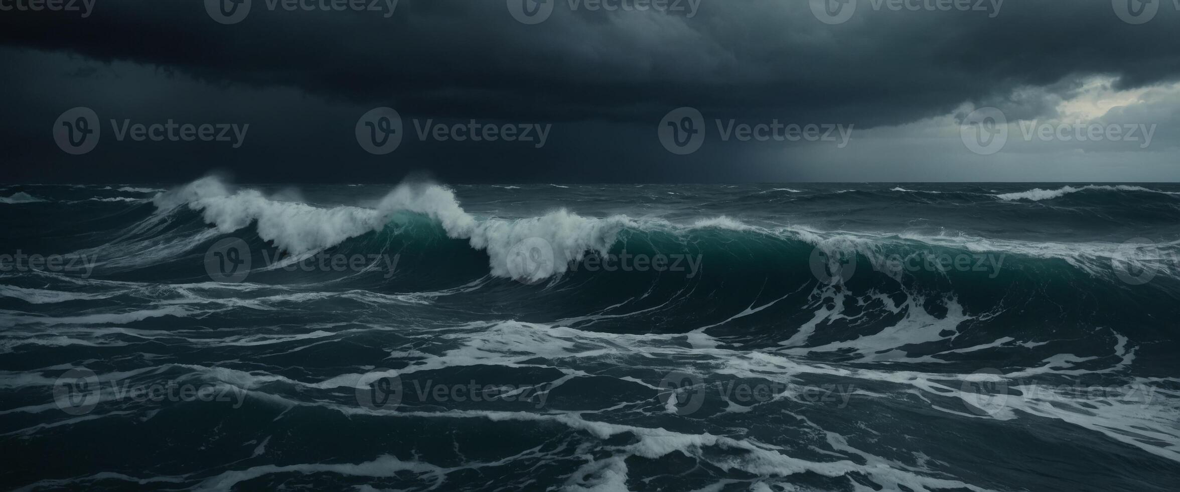 Anxiety depicted through a stormy ocean scene, with dark clouds and turbulent waves. photo