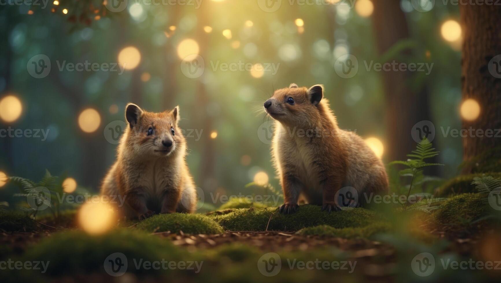 Animals Celebrate in a Whimsical Magical Forest D. photo