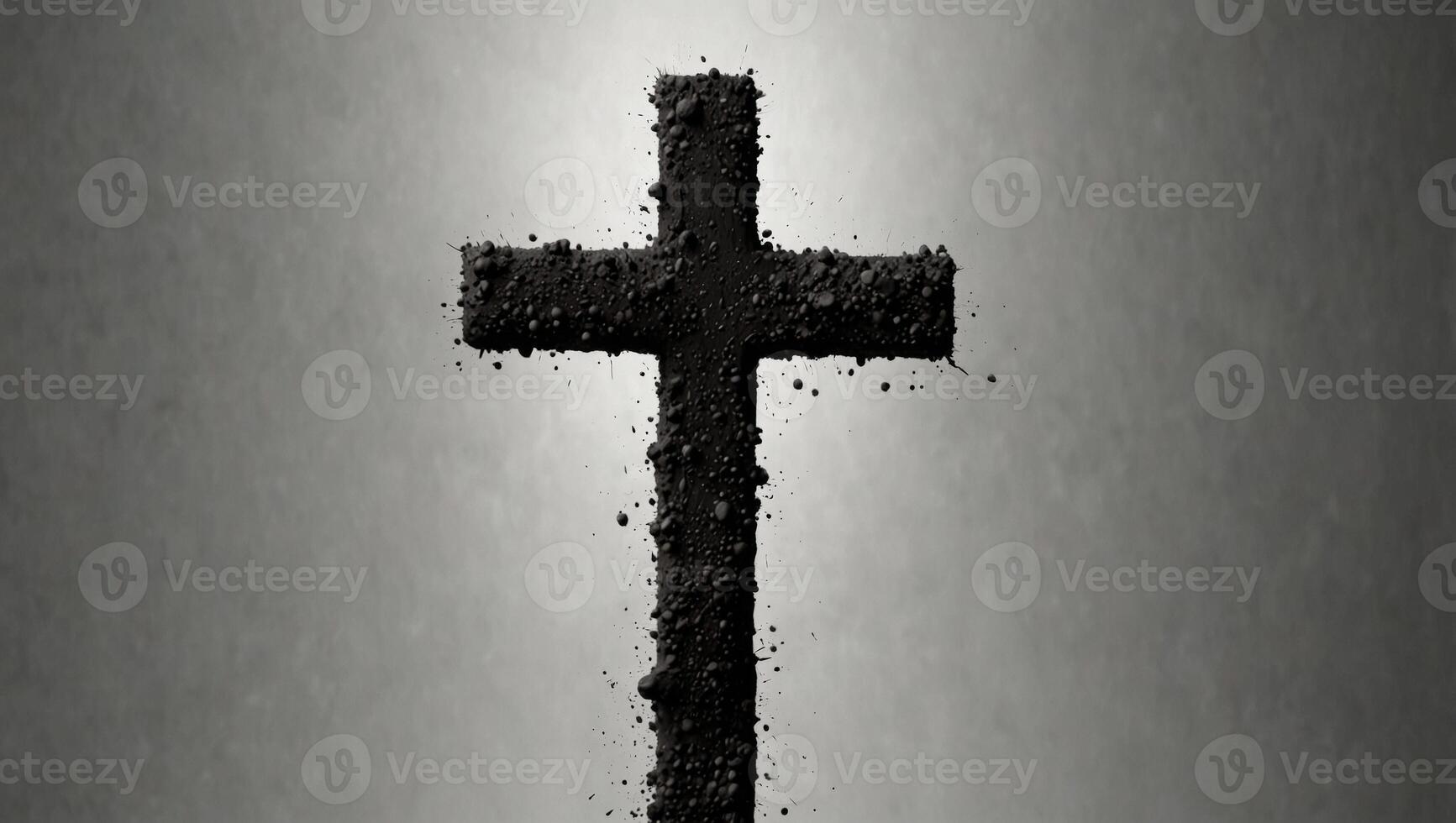 Ash Wednesday Abstract cross marked with ash on a white background. photo