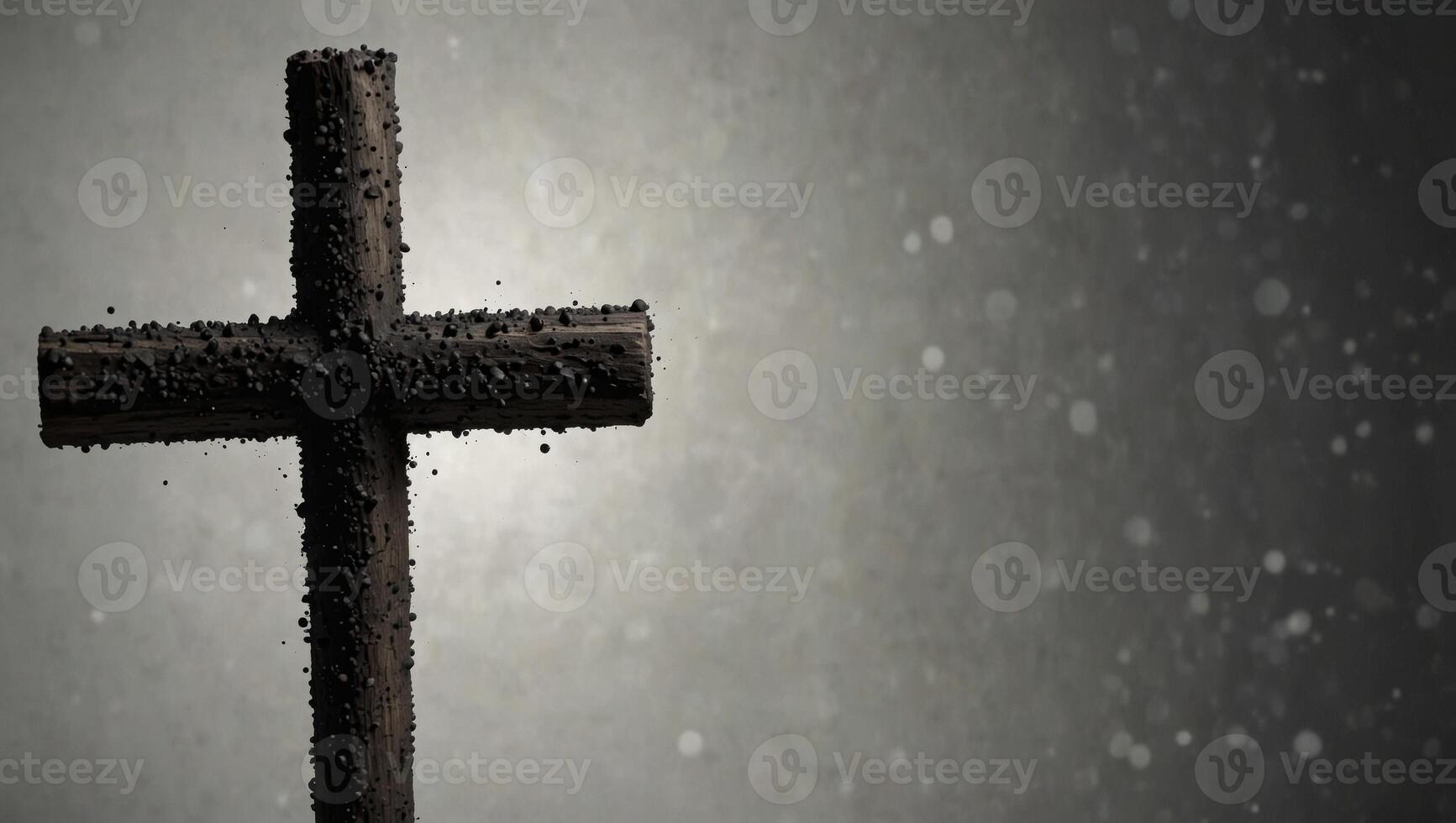 Ash Wednesday Abstract cross marked with ash on a white background. photo