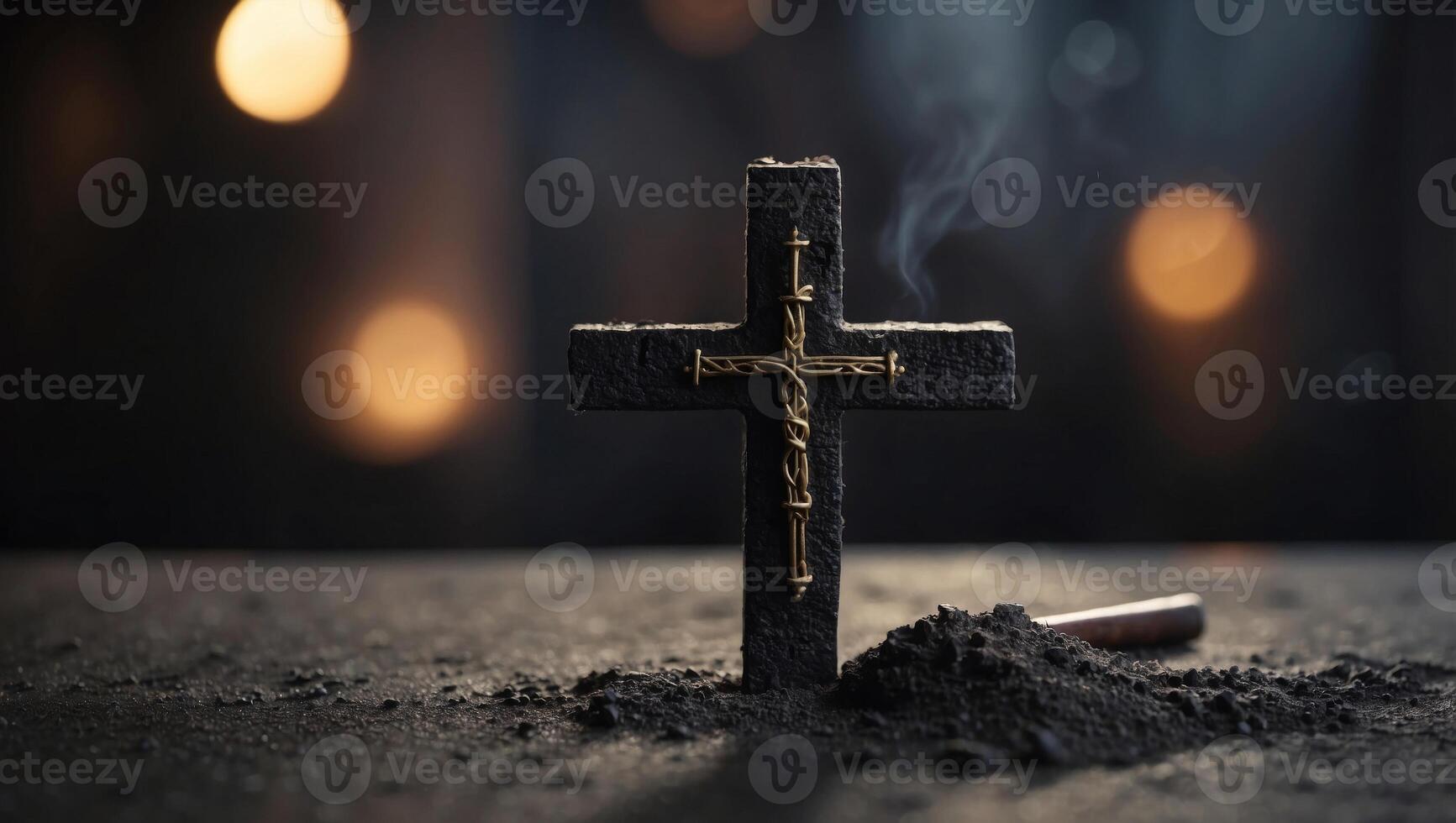Ash Wednesday Christian cross symbol marked with ash. photo