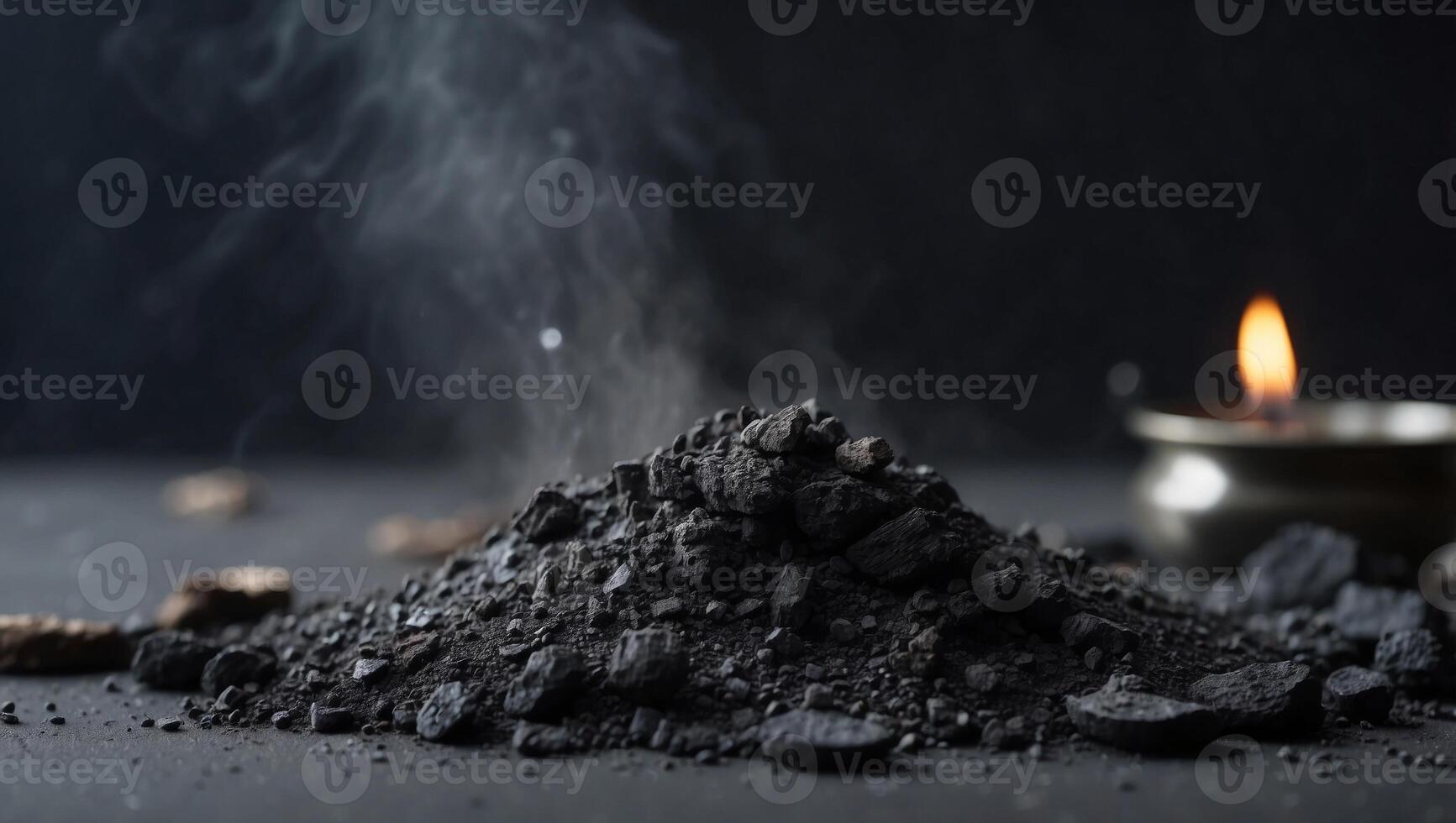 Ash Wednesday Coal and ashes on grey background, religious concept. photo