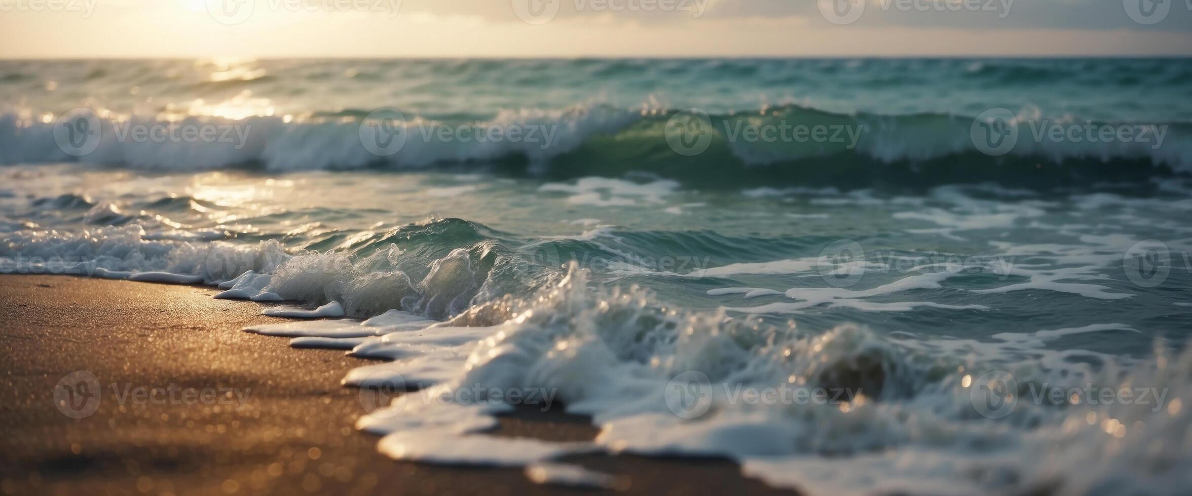 Beautiful background image of the sea surface near the shore The rustling of the waves and small caps of white foam on the waves. photo