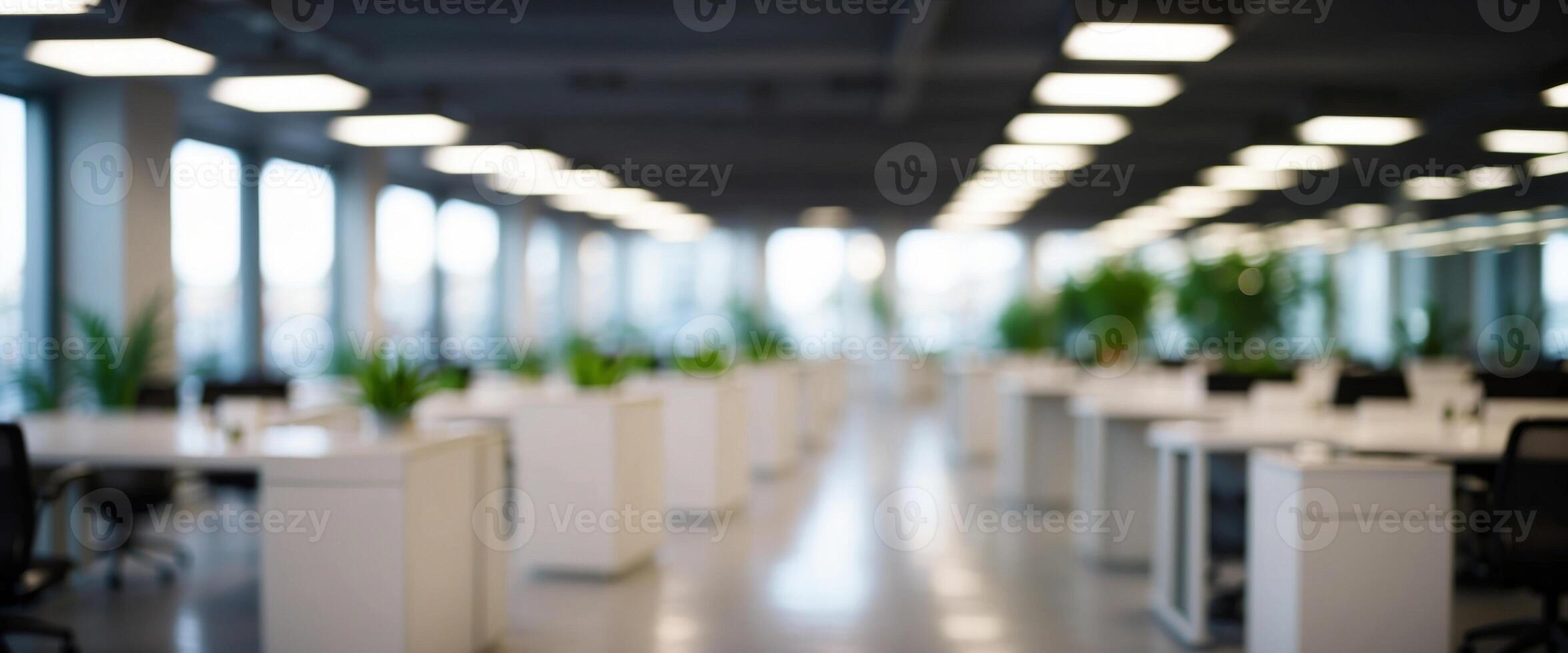 Beautiful blurred background of a light modern office interior with and beautiful lighting. photo