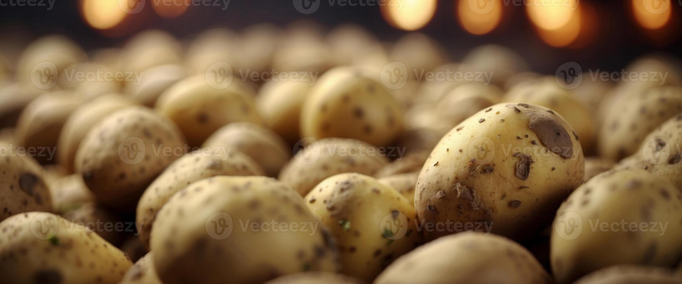 Beautiful potatoes texture, close-up Many large fresh organic unwashed potato tuber. photo
