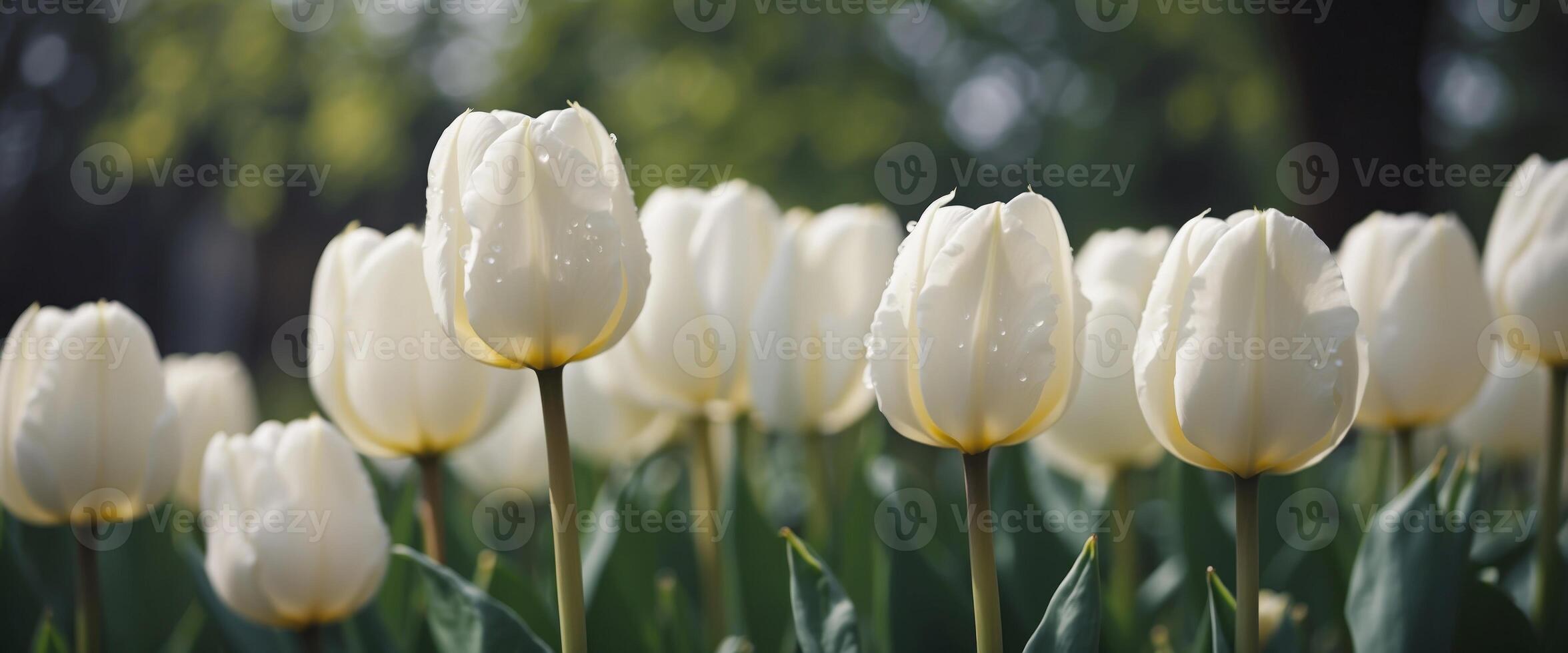 Beautiful spring natural background with white tulip flowers close-up. photo