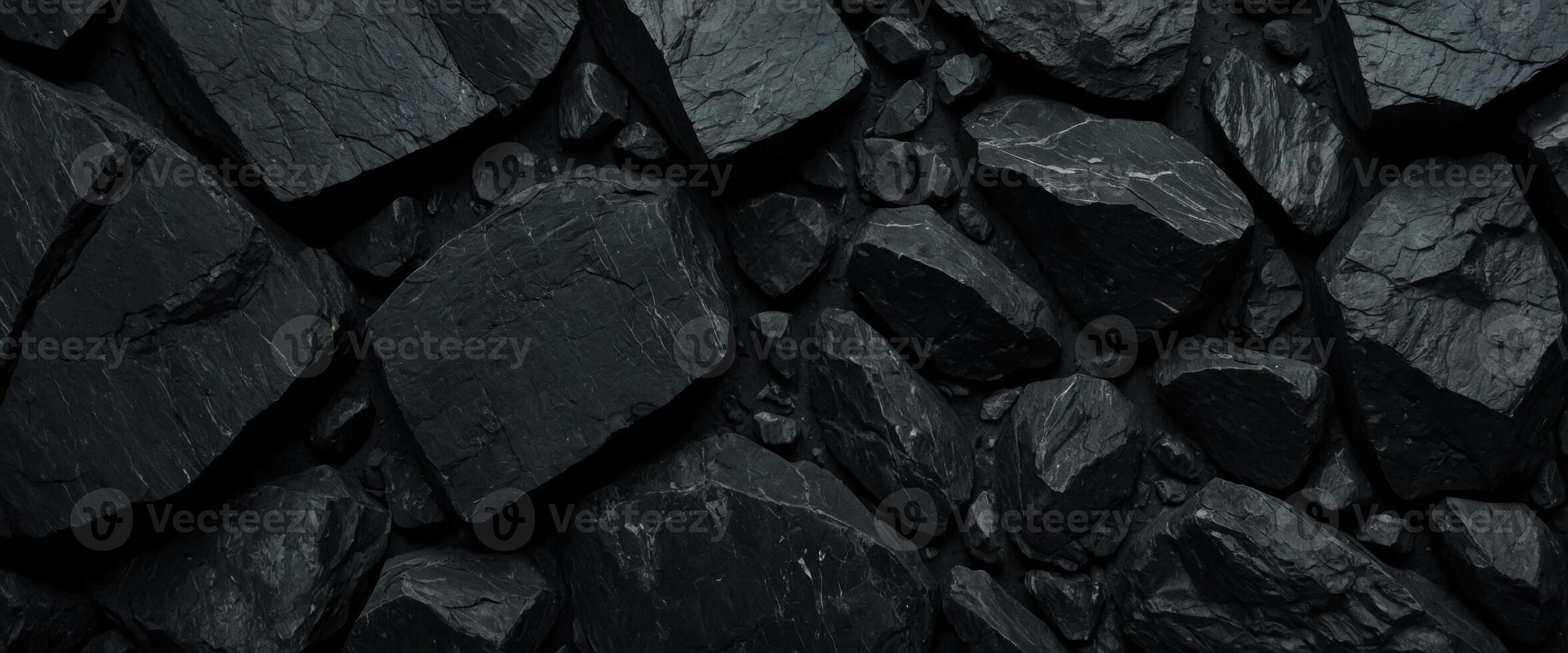 Black abstract background Dark rock texture Black stone background with copy space for design Web banner Wide. photo