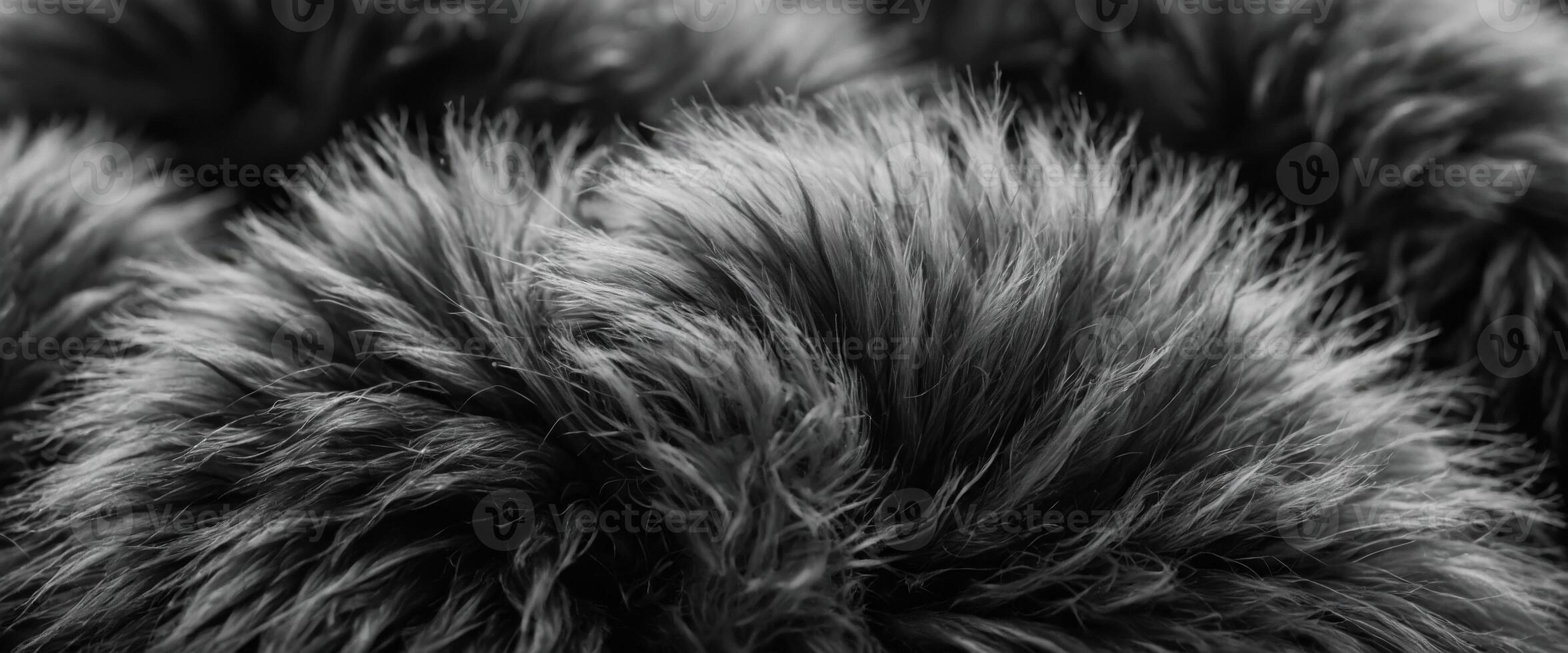 Black and white animal wool texture background, grey natural mink wool, close-up texture of plush dark fur. photo
