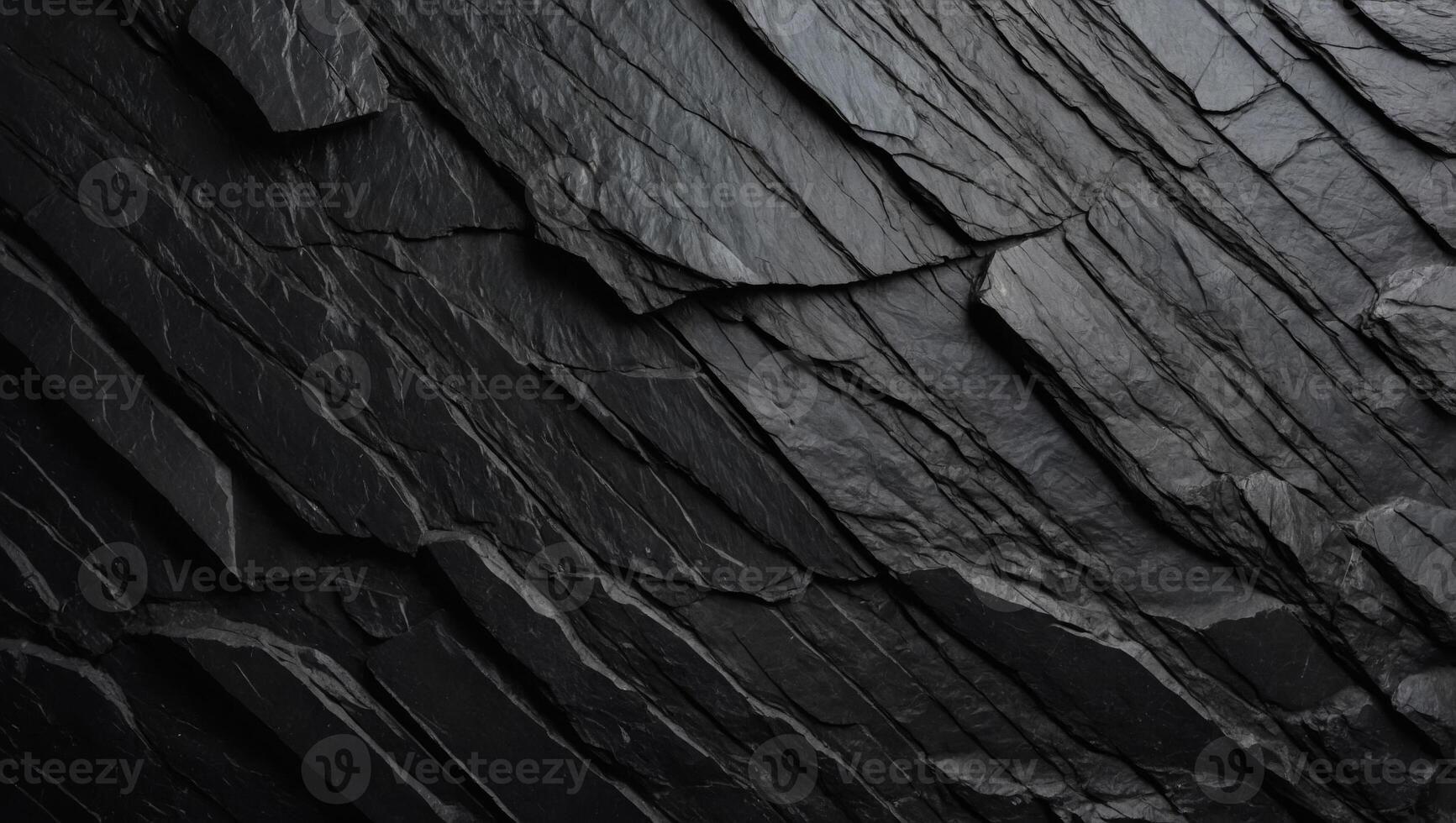 Black slate texture Uneven rough surface, height differences Top view. photo