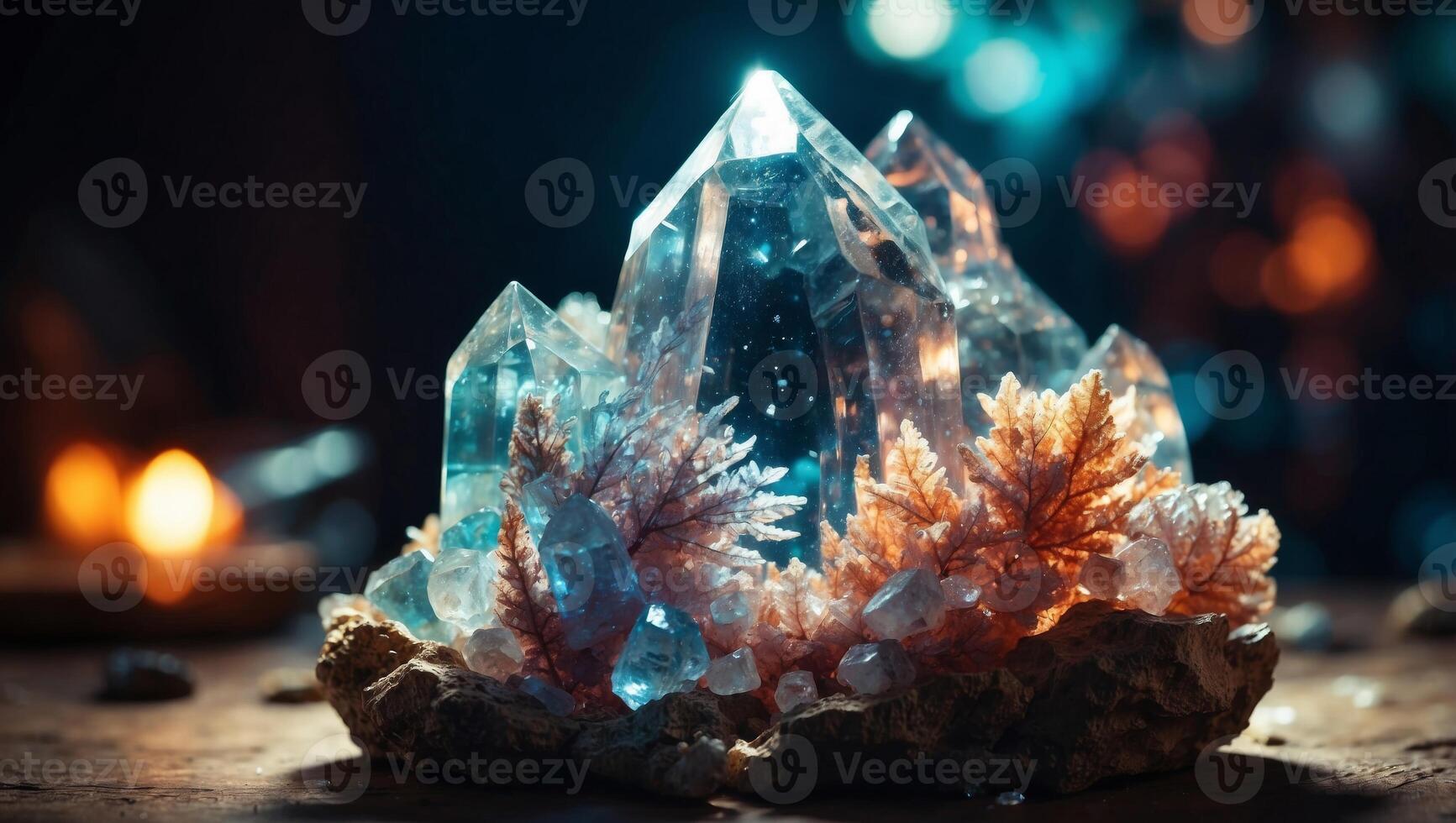 Boho Crystals in Vibrant Double Exposure Silhouette Showcasing Healing Energy. photo