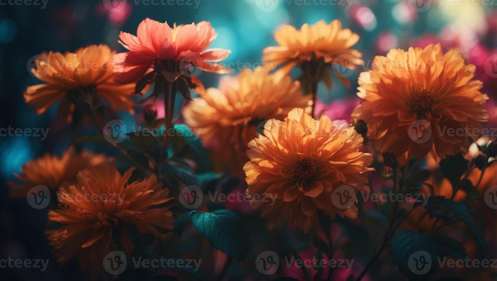 Boho Flowers in Vibrant Double Exposure Silhouette with Growth. photo