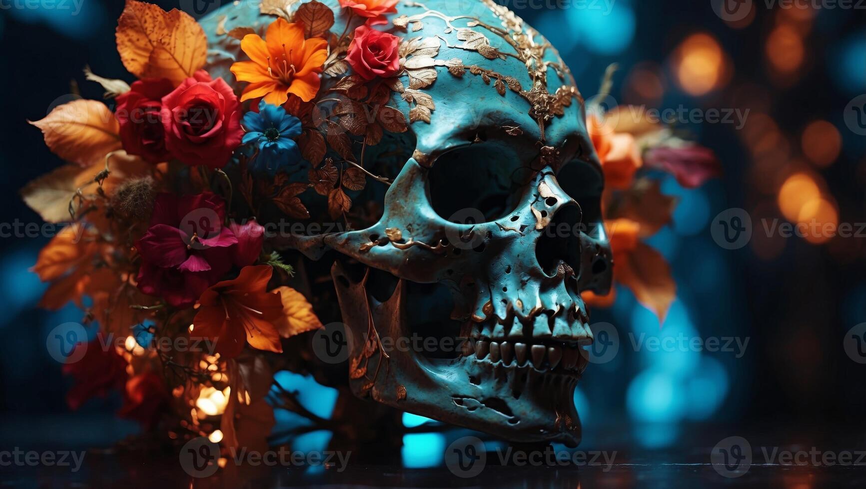 Boho Skulls in Vibrant Double Exposure Silhouette A Mysterious Boho Artwork. photo