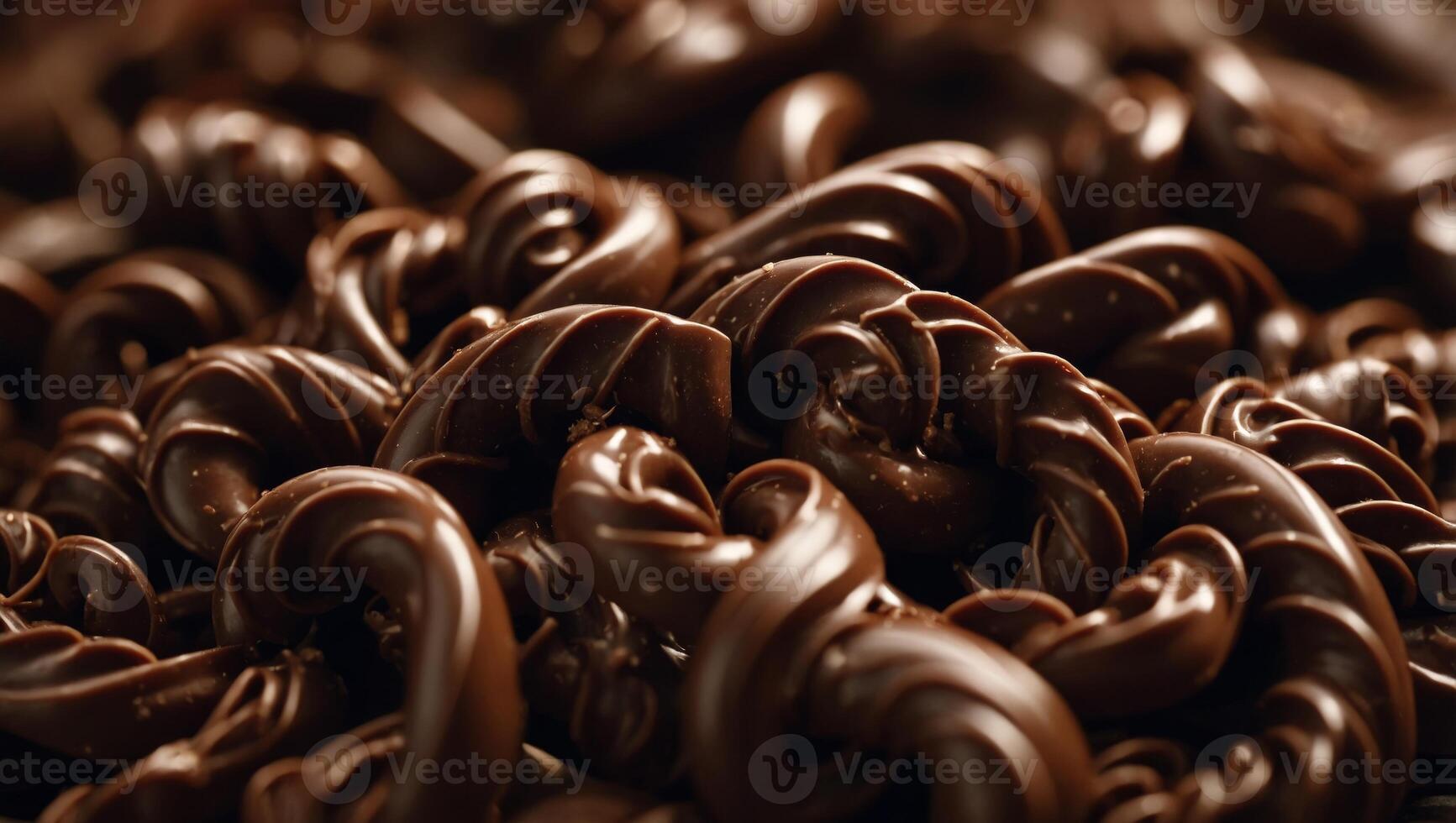 Close up of chocolate curls, used for cade decoration, selective focus. photo