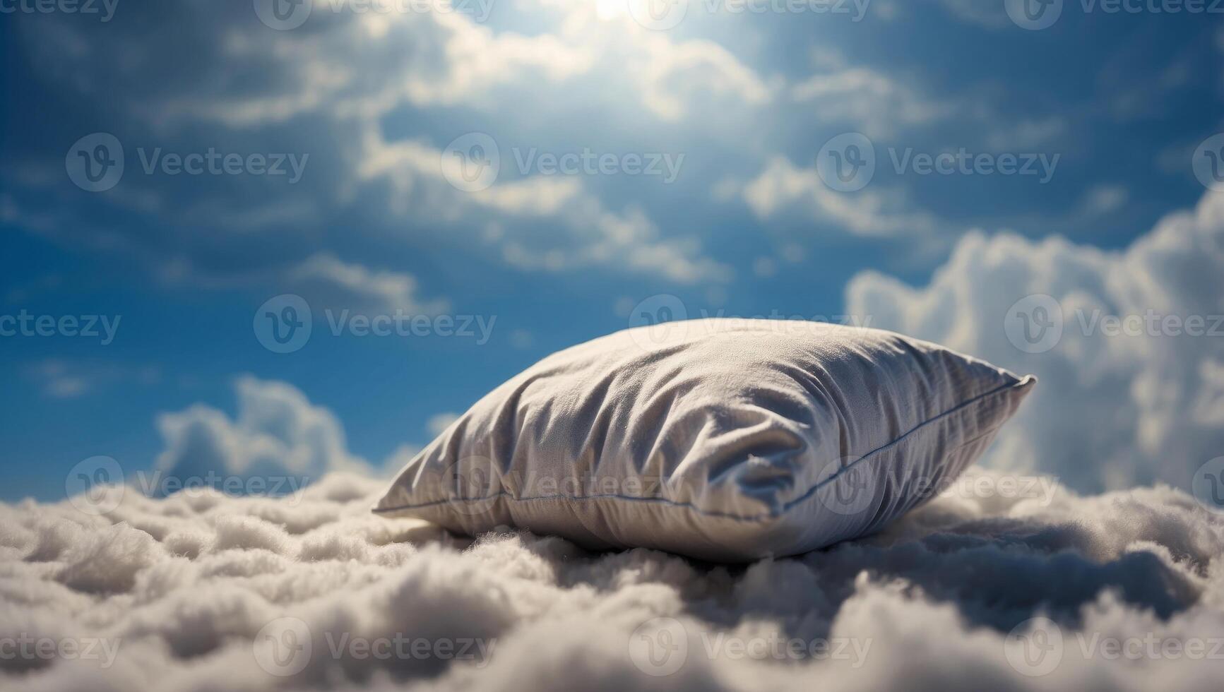 Closeup pillow on the clouds on a blue sky with space for copy. photo
