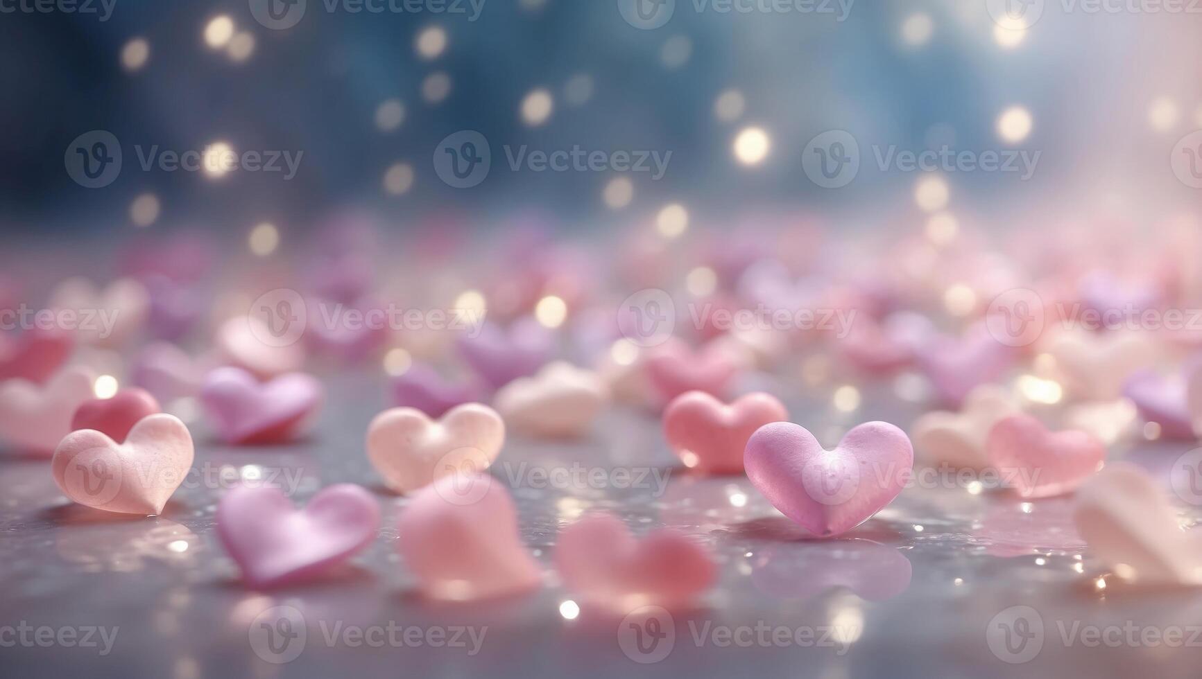 D of Delicate Pastel Watercolor Hearts Floating in a Dreamy Blur. photo