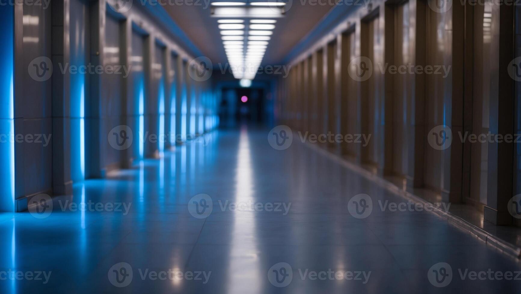 Empty corridor with blue light Conceptual and abstract. photo