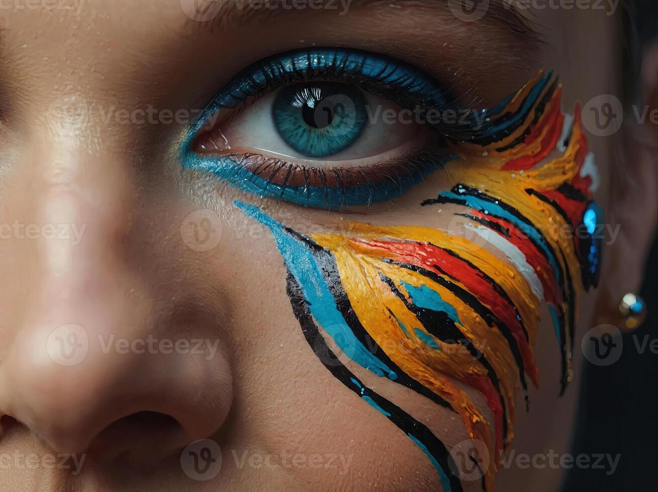 Eyes of model with colorful art make-up, close-up. photo