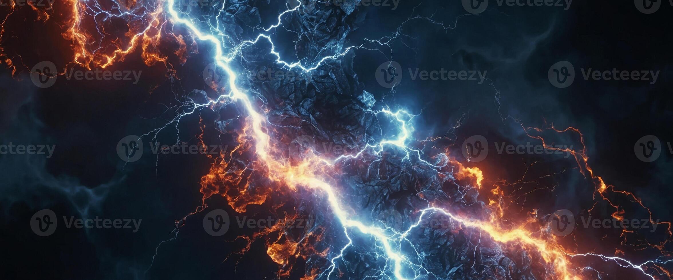 Fire and ice fractal lightning, plasma power background. photo