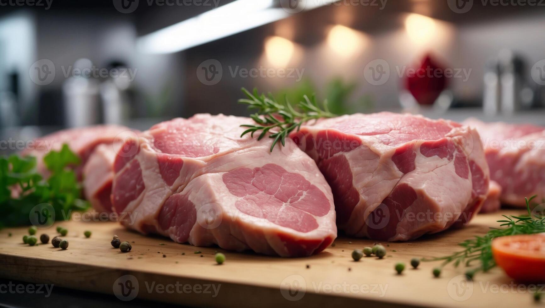 Fresh Pork Meat in a Modern Kitchen A Showcase of Nutritious Goodness. photo