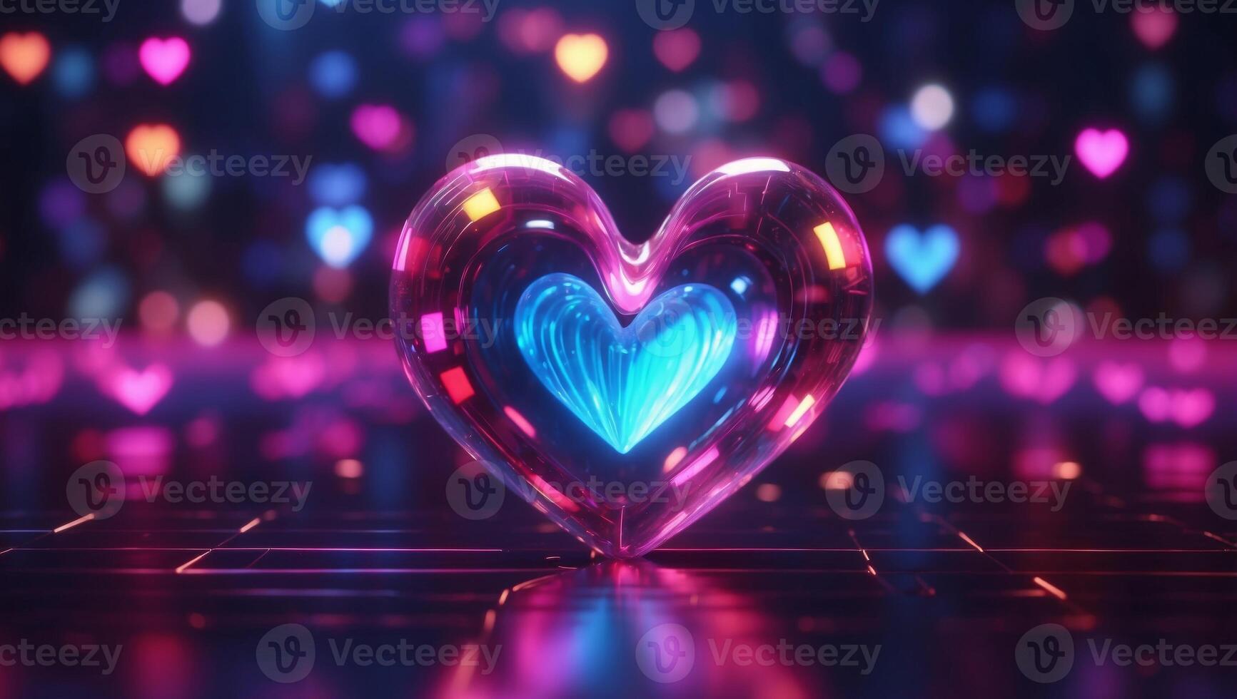 Futuristic Holographic Display Simulation Radiating Vibrant Hearts. photo