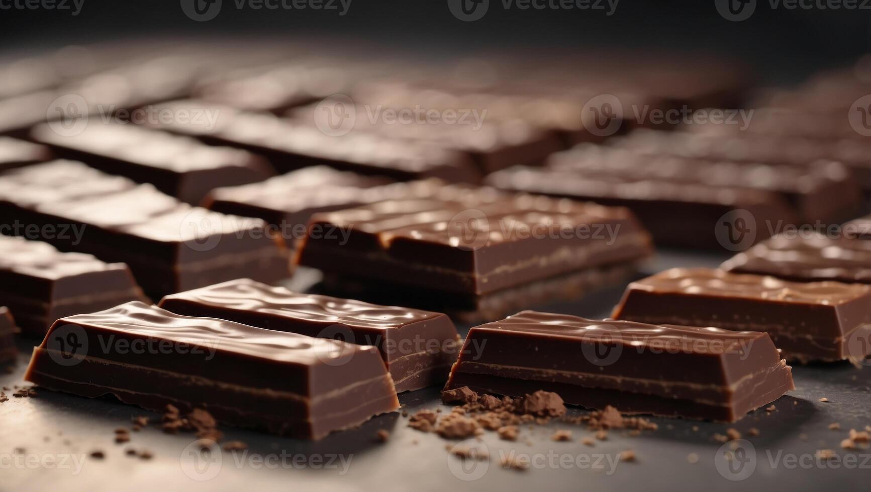 Gourmet Chocolate Bars Floating in Pastel Grey Space Highlighted by Backlighting. photo