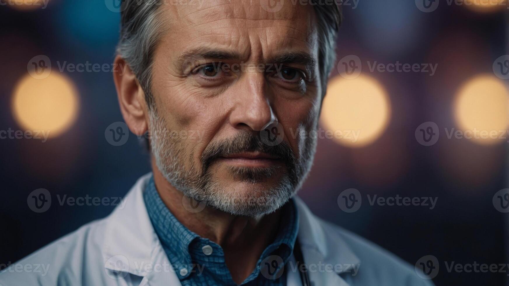 Handsome middle-aged doctor on color background. photo