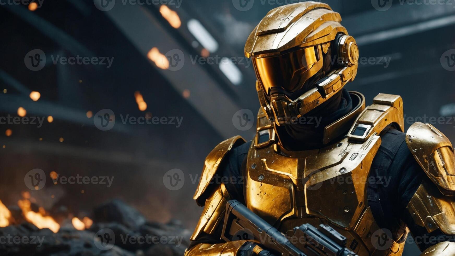 High Quality picture Elite space soldier in golden armor photo