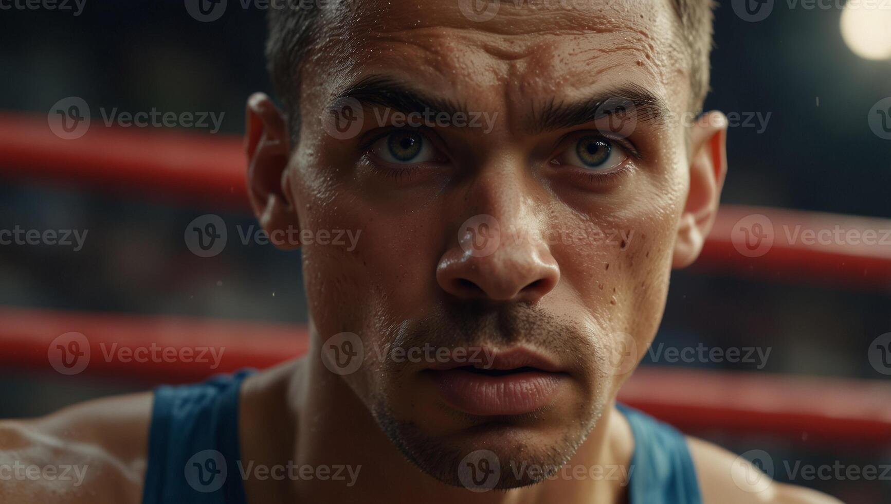Intense focus boxer s eyes fixed on target in summer olympic games sport, symbolizing determination. photo