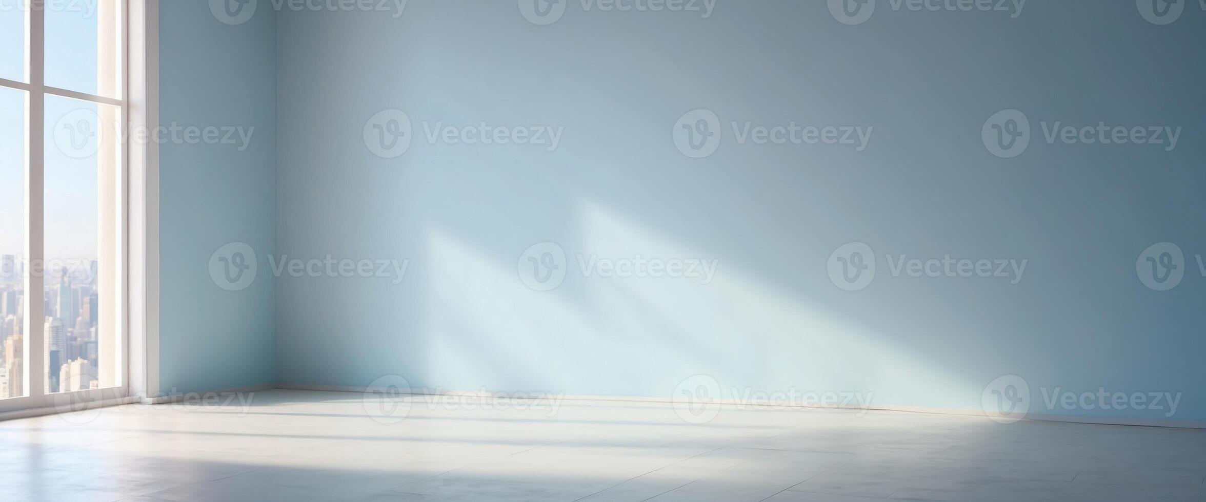 Light soft minimal background mockup for product presentation Corner of room with shadows from different angles delicate light blue color. photo