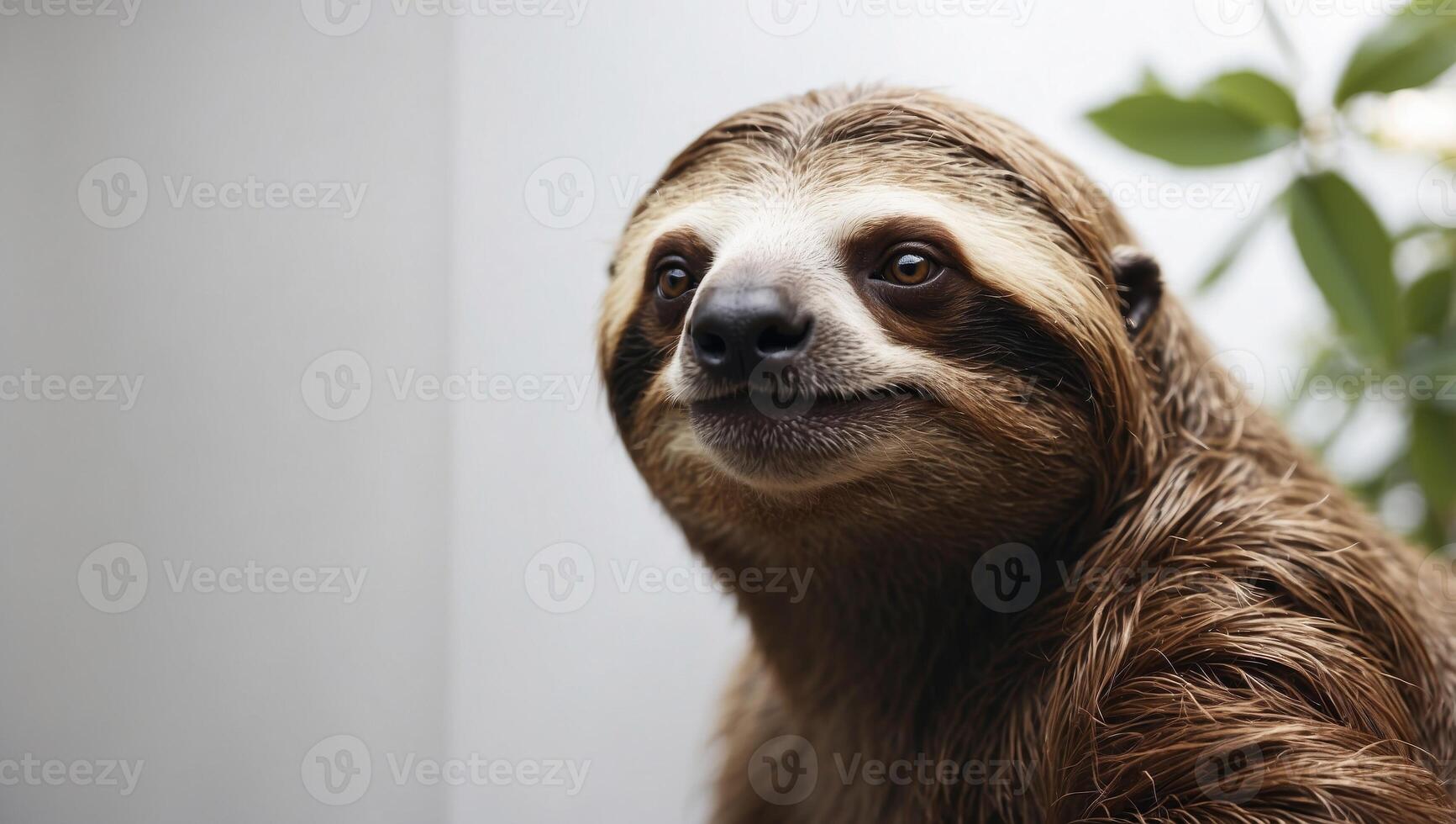 Minimalist D Clay of a Vibrant Sloth in a Clean White Space. photo
