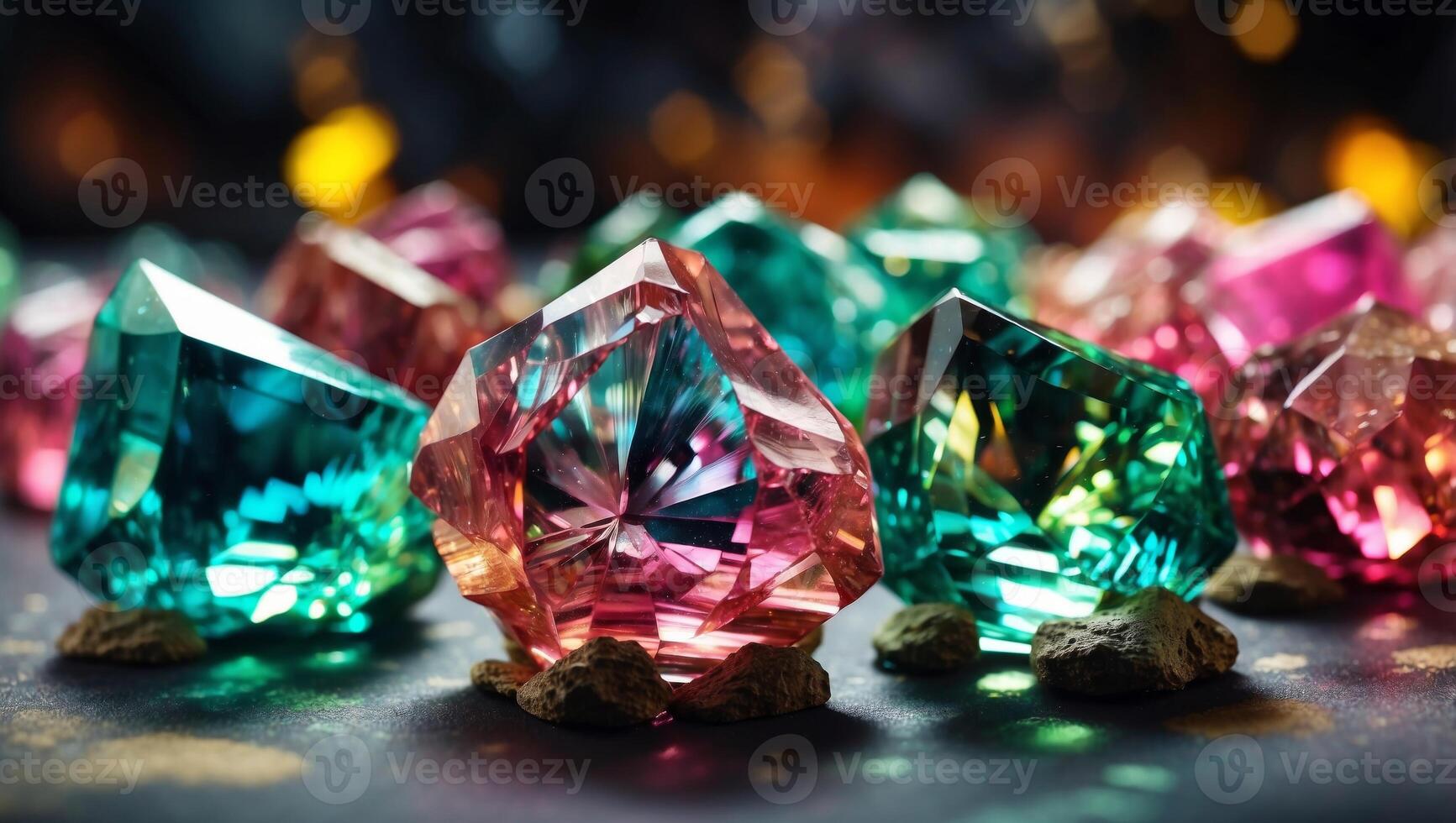 Multifaceted Tourmaline Gemstone A Dazzling Display of Color and Clarity in Double Exposure Silhouette. photo