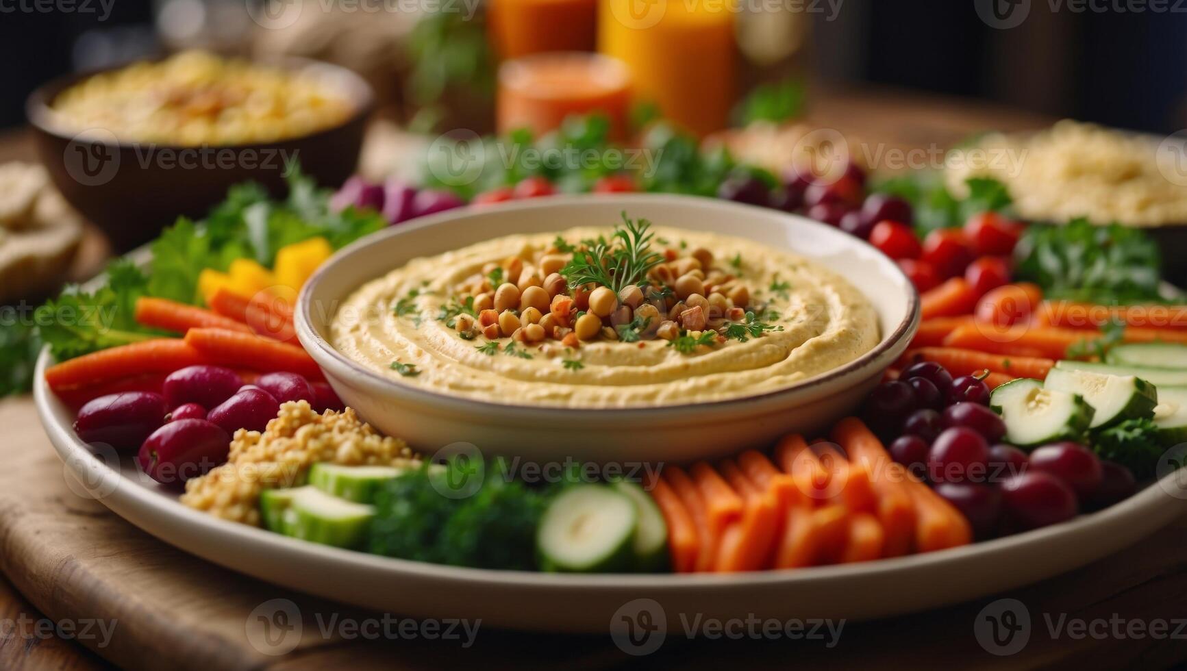Nourishing Choices A Vibrant Platter of Crudits with Rich Hummus Dip. photo