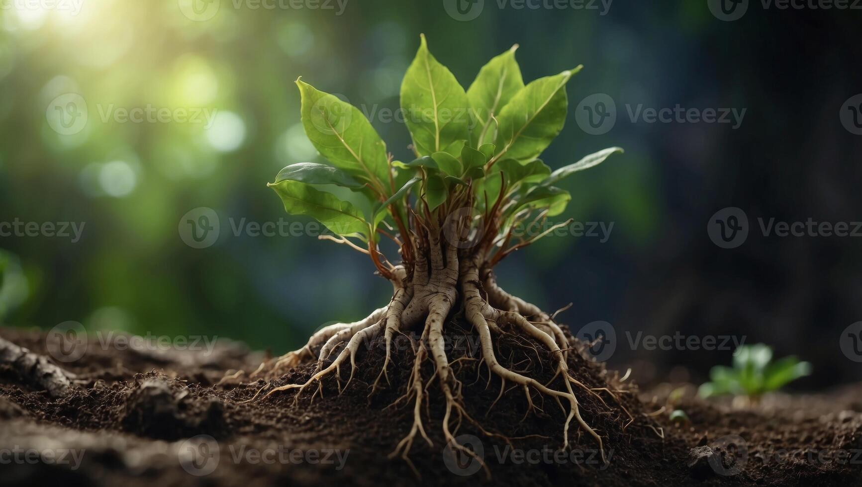 Penetrating Horizons A D Rendered Closeup of Plant Roots in Pursuit of Earths Layers. photo
