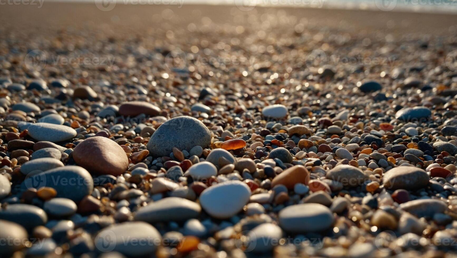 Pebbles on a beach background banner, natural texture of small pebbles stones. photo
