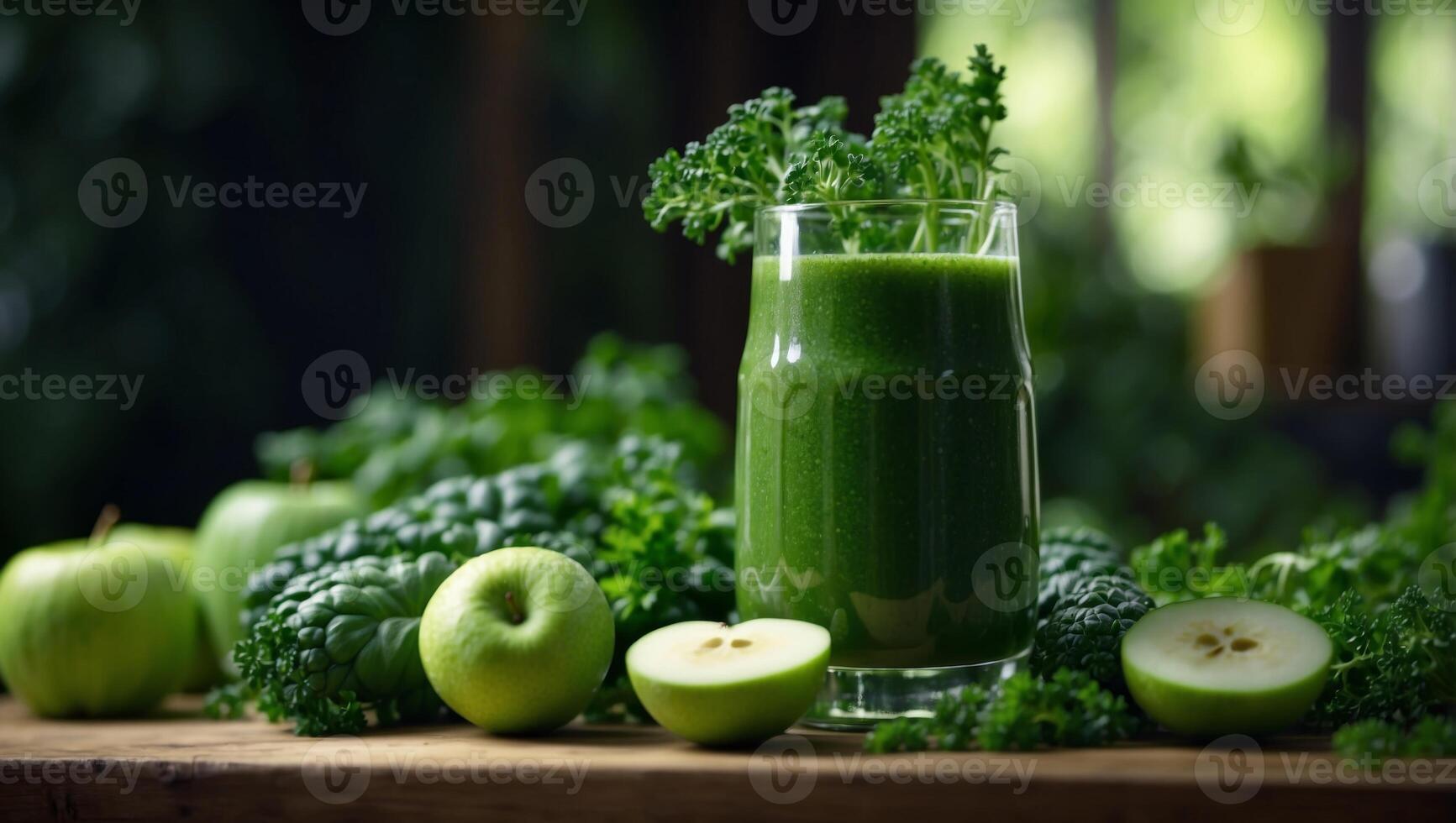 Revitalizing Green Juice A NutrientPacked Elixir of Kale Cucumber and Apple. photo