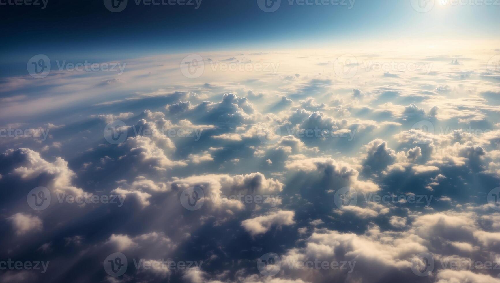 Sky view above the clouds, view from plane. photo