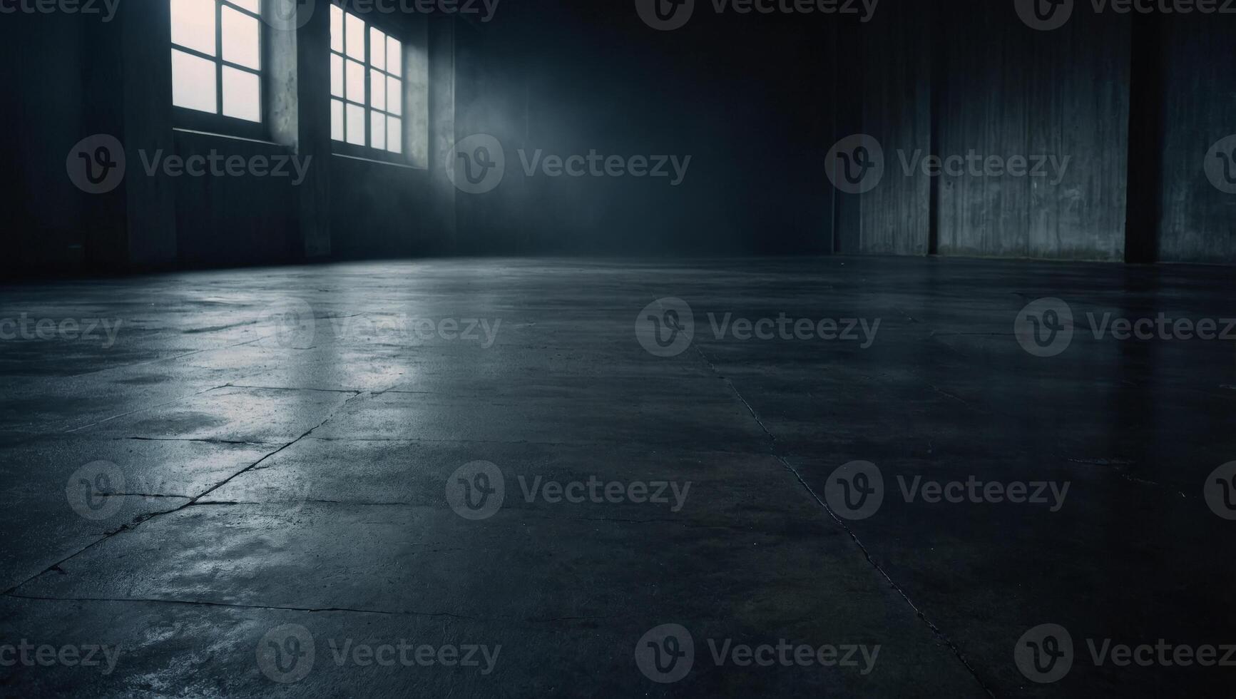Texture dark concrete floor with mist or fog and light leak for background. photo