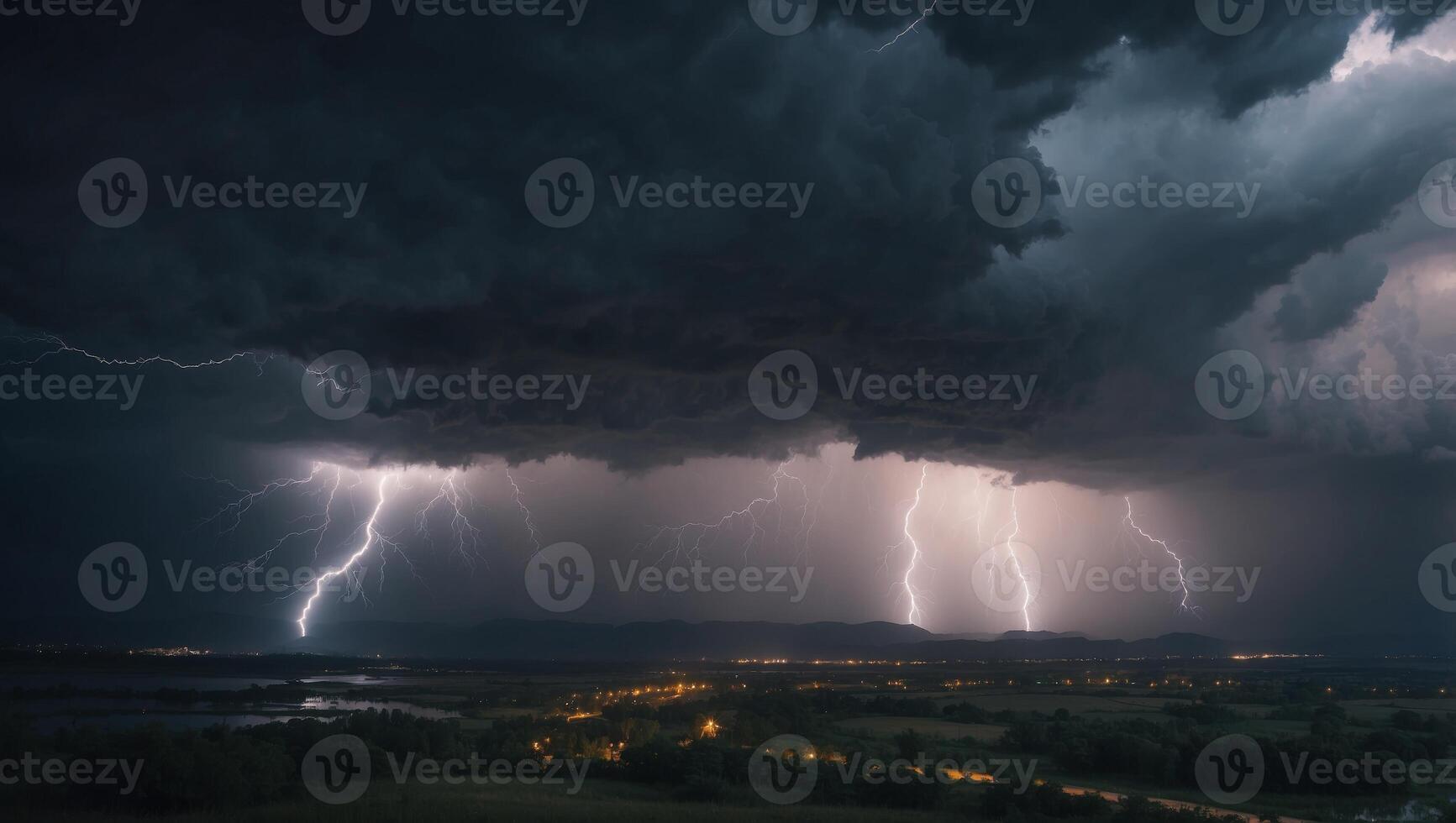 The Wrath of God Lightning and thunderstorm in the sky. photo
