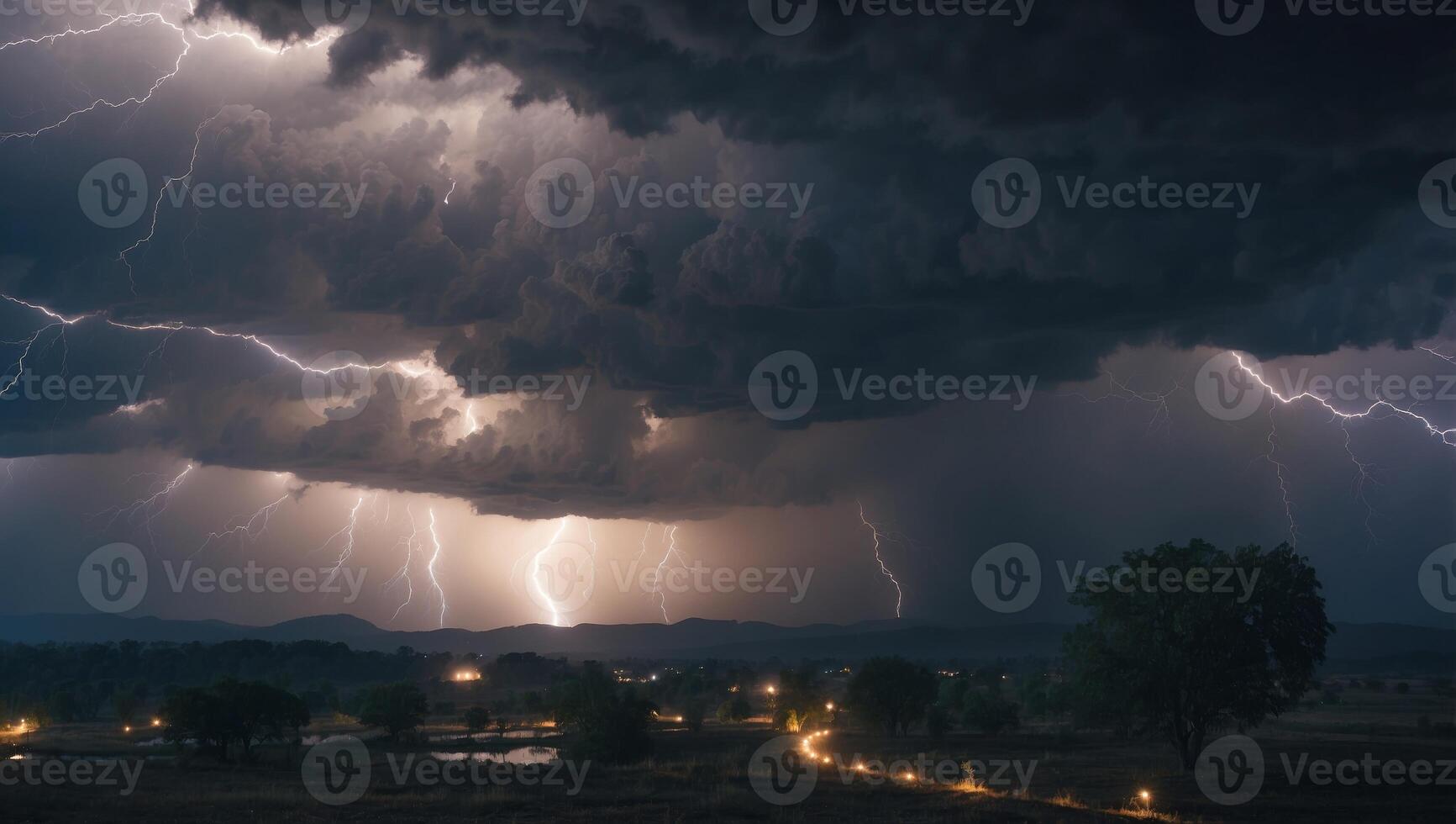 The Wrath of God Lightning and thunderstorm in the sky. photo