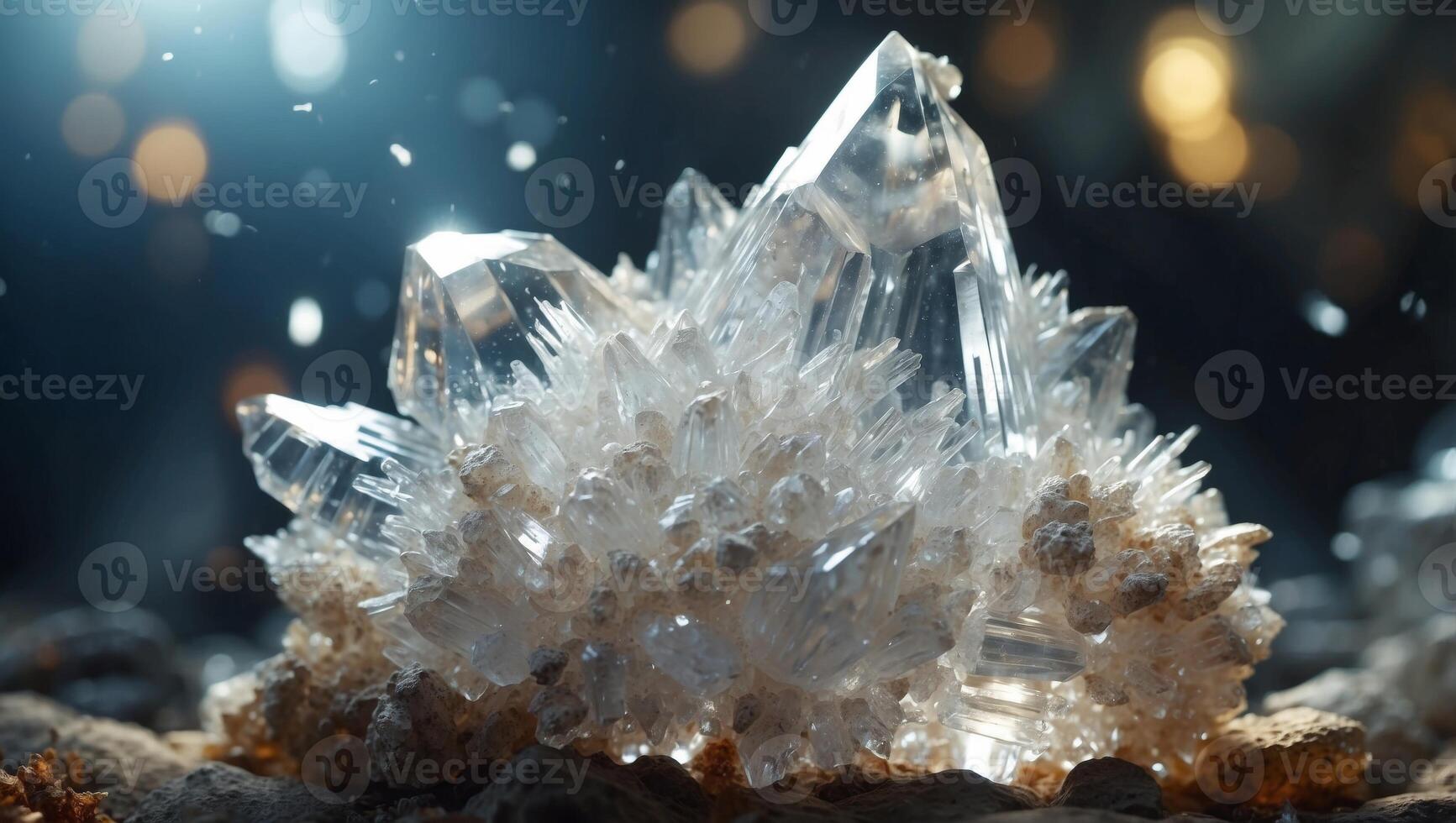 Clear Quartz Crystal Cluster Radiating Natural Beauty in Double Exposure. photo